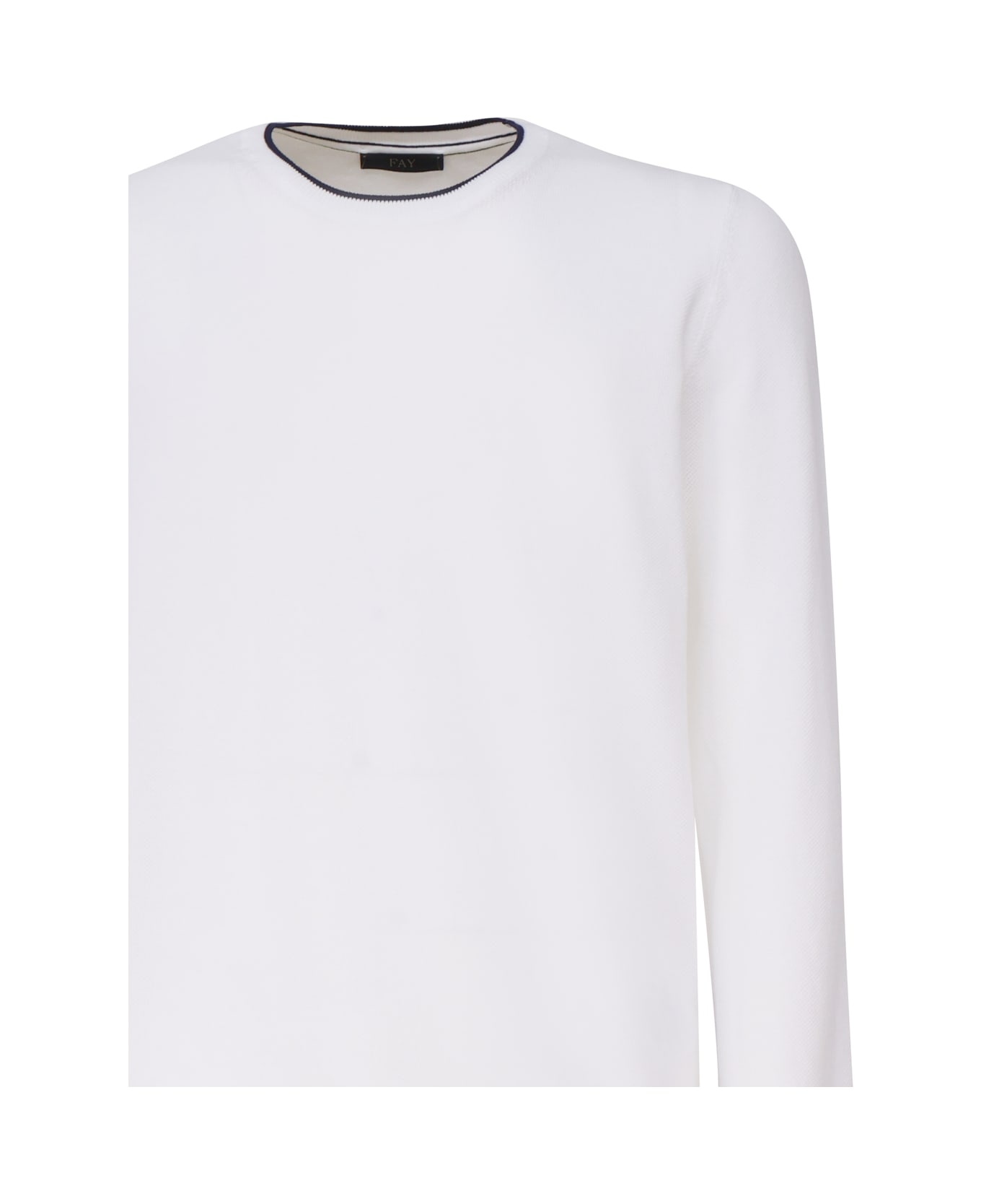 Fay Cotton Sweater With Round Neck - (bianco)+(blu royale)