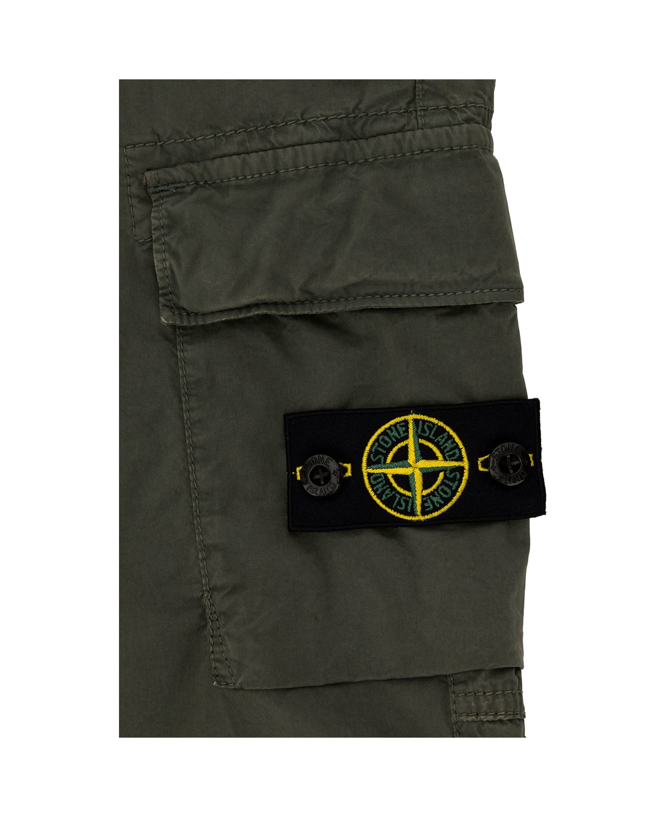 Stone Island Green Cargo Pants With Logo Patch In Stretch Cotton Boy