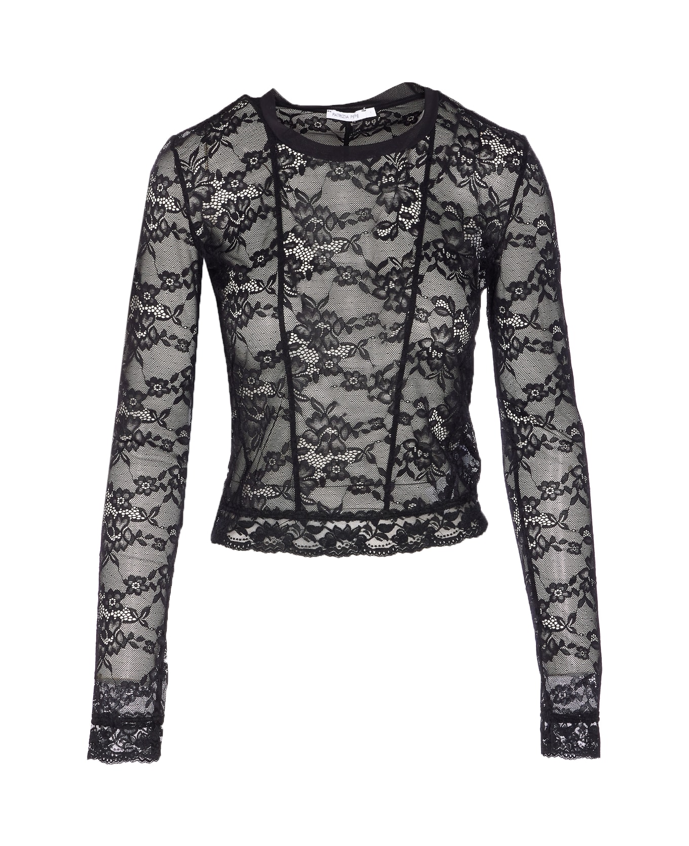 Patrizia Pepe Lace Long Sleeves T-shirt - Black