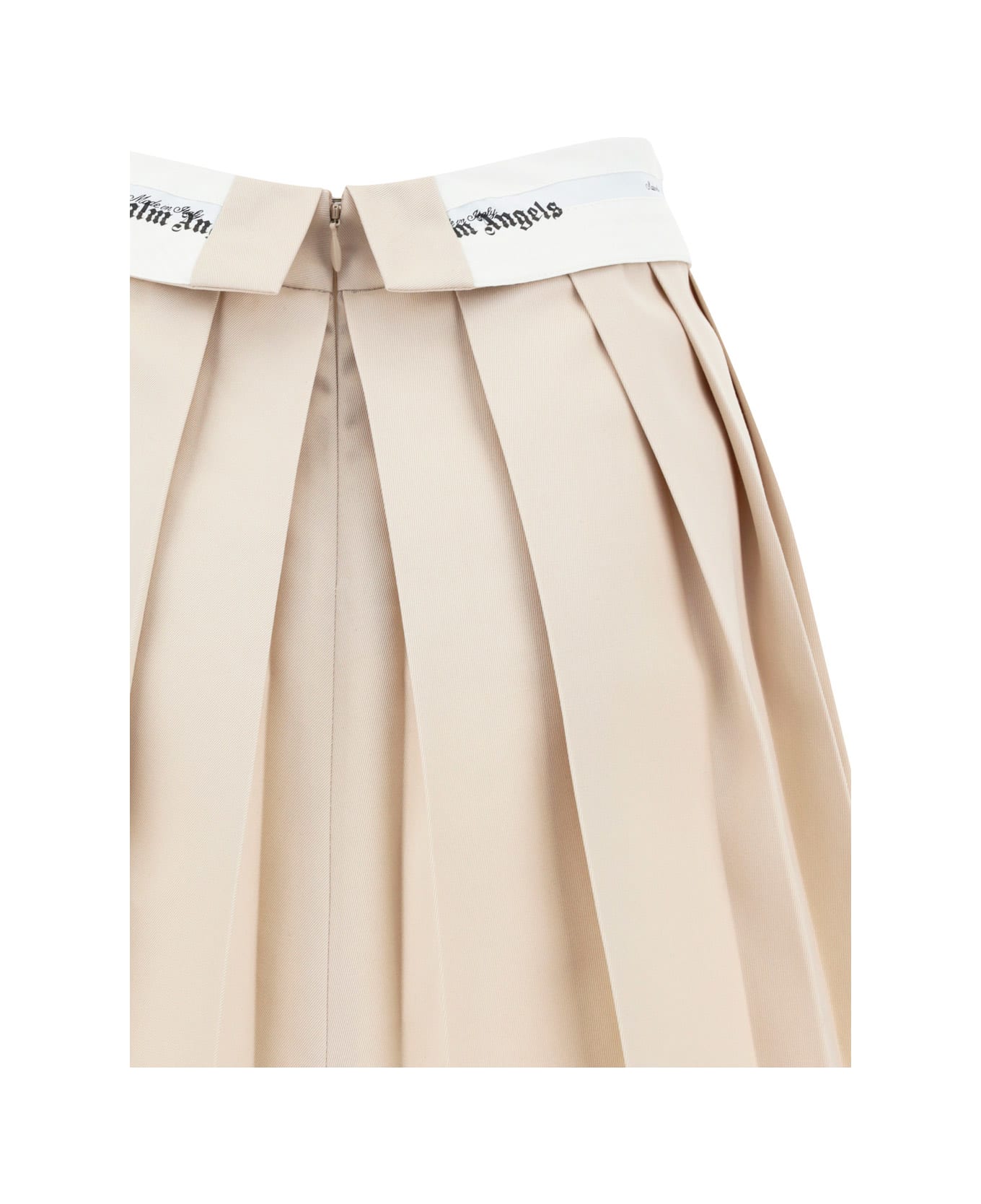 Palm Angels Miniskirt With Back Pleats - Beige/white