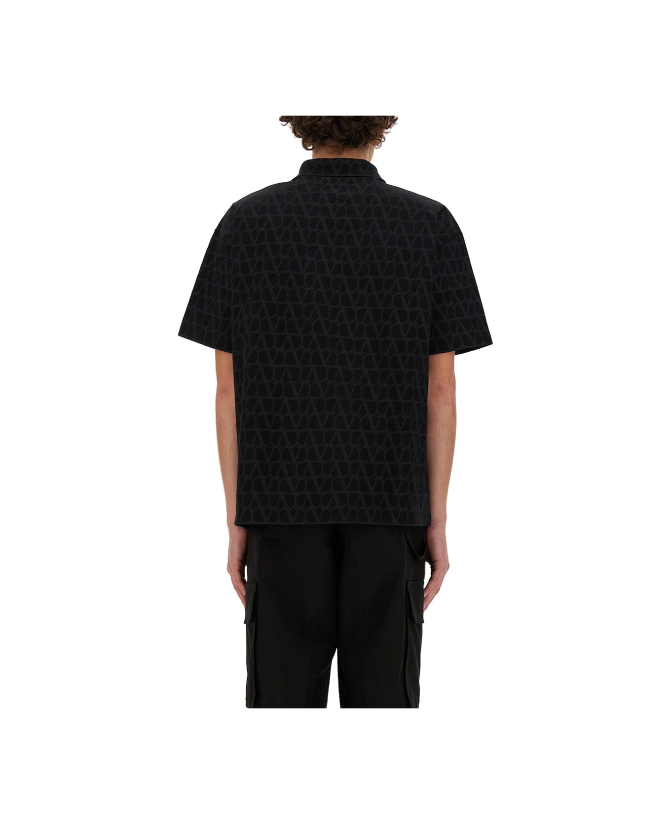 Valentino Polo Shirt With Iconographe Toile Print - BLACK