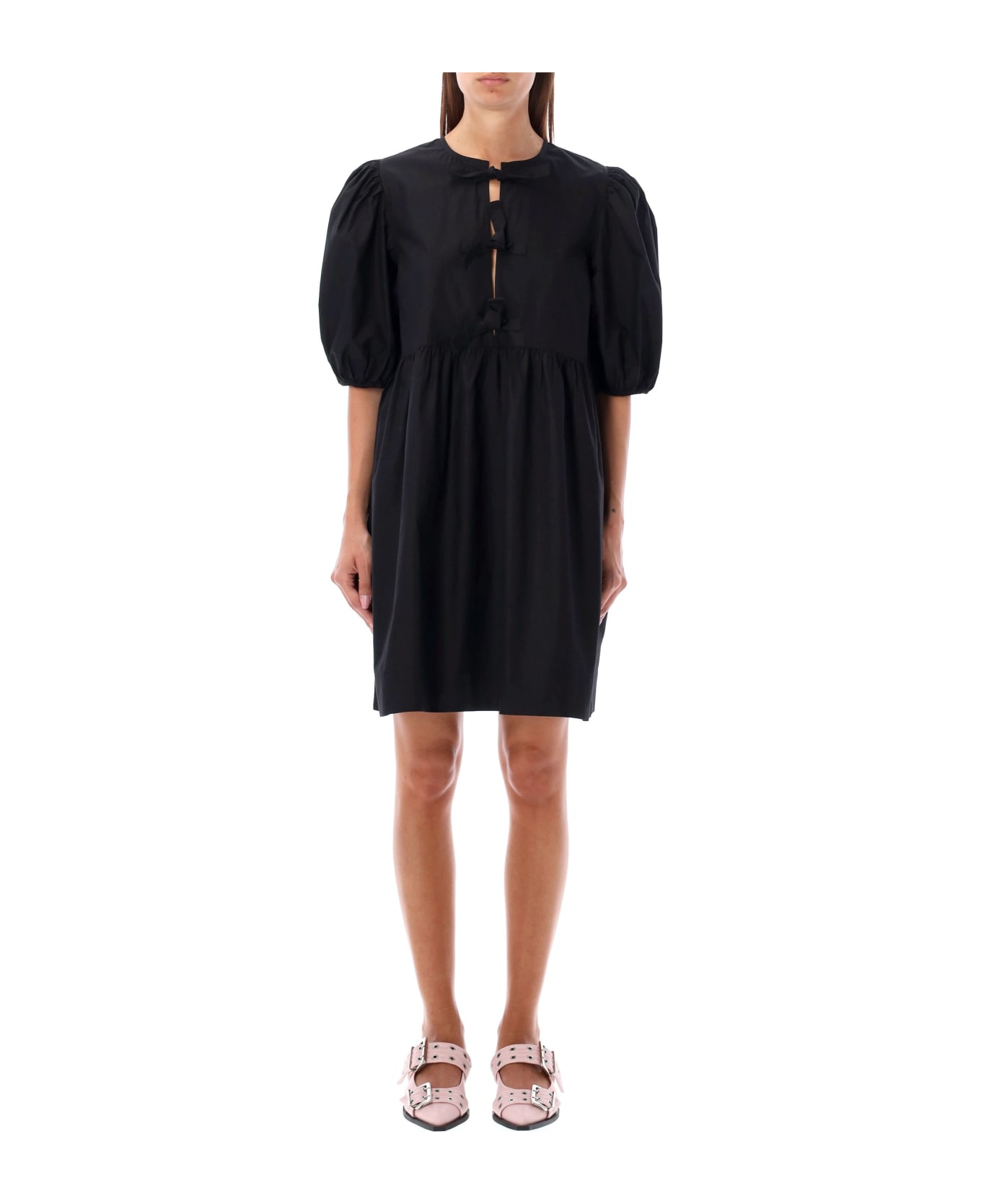 Ganni Tie String Mini Dress - BLACK