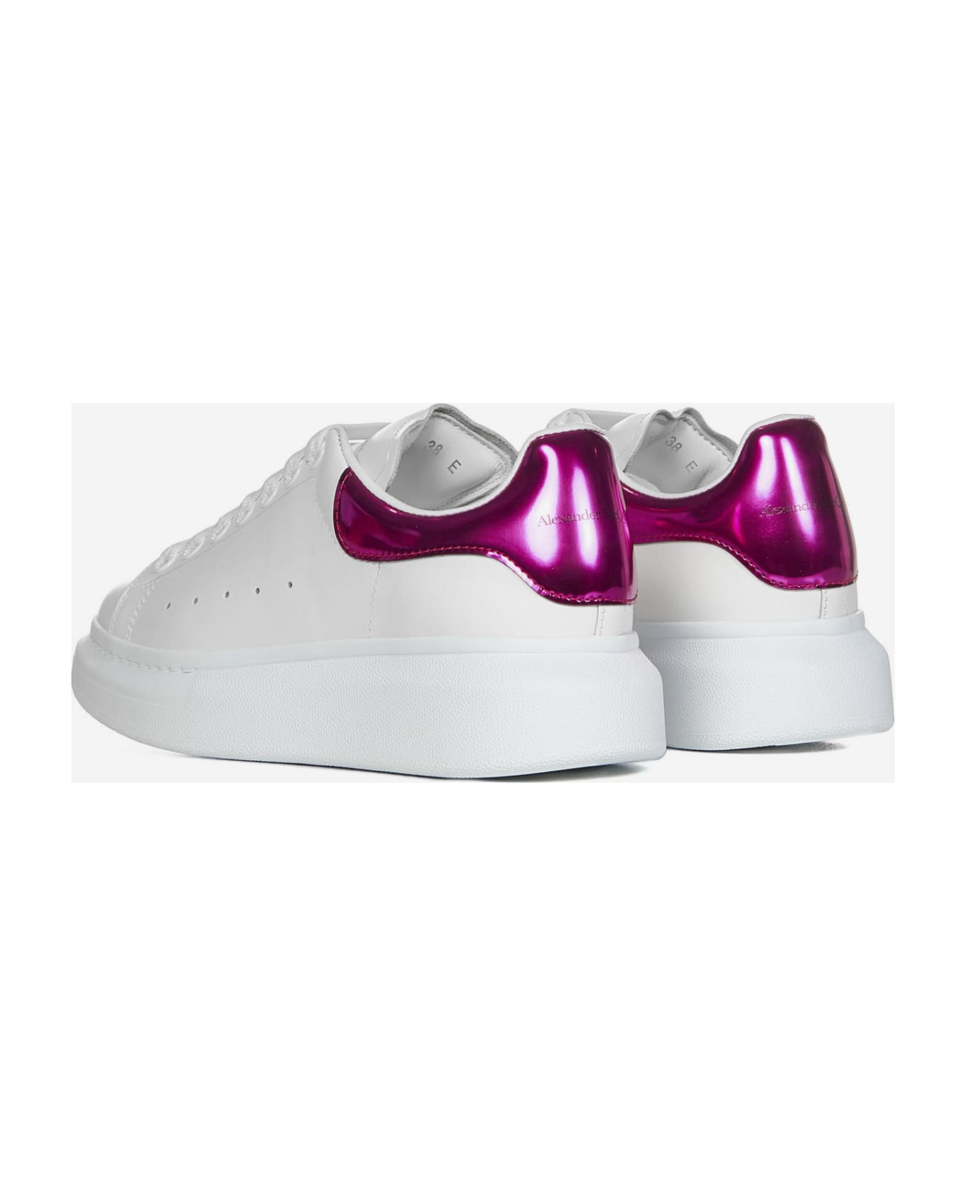Alexander McQueen White Sneakers With Platform And Metallic Fuchsia Heel Tab In Leather Woman Alexander Mcqueen - White