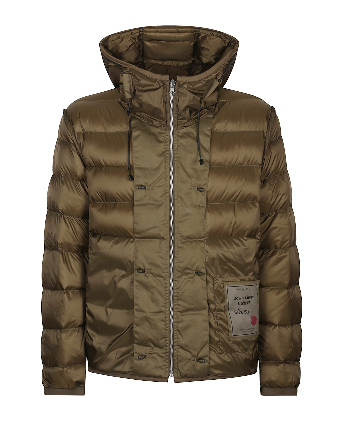 Ten C Down Liner Hooded With Pockets - Green