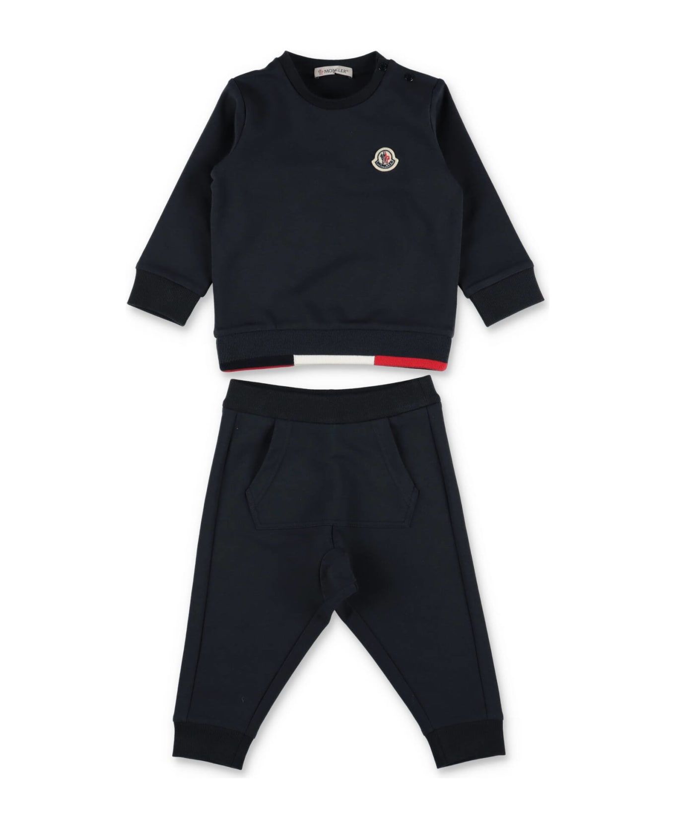 Moncler Completo Blu Navy Con Felpa E Pantaloni In Cotone Baby Boy - Blu ボディスーツ＆セットアップ