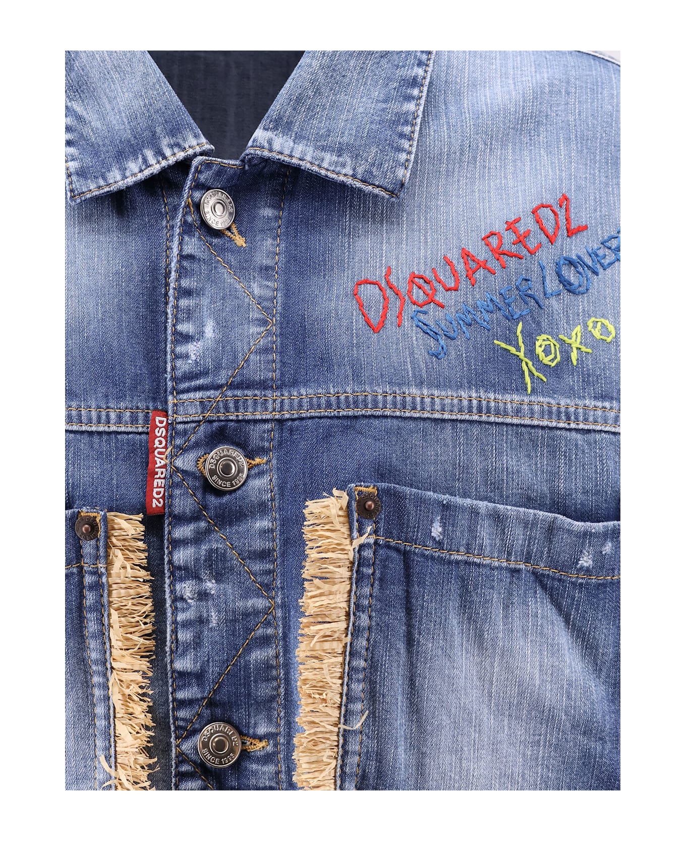 Dsquared2 Summer Lovers Denim Jacket With Rafia Profiles - Blue