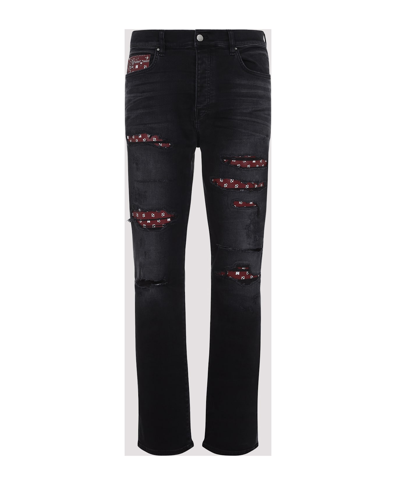 AMIRI Leather Bandana Repaired Slim Jeans - Vintage Black