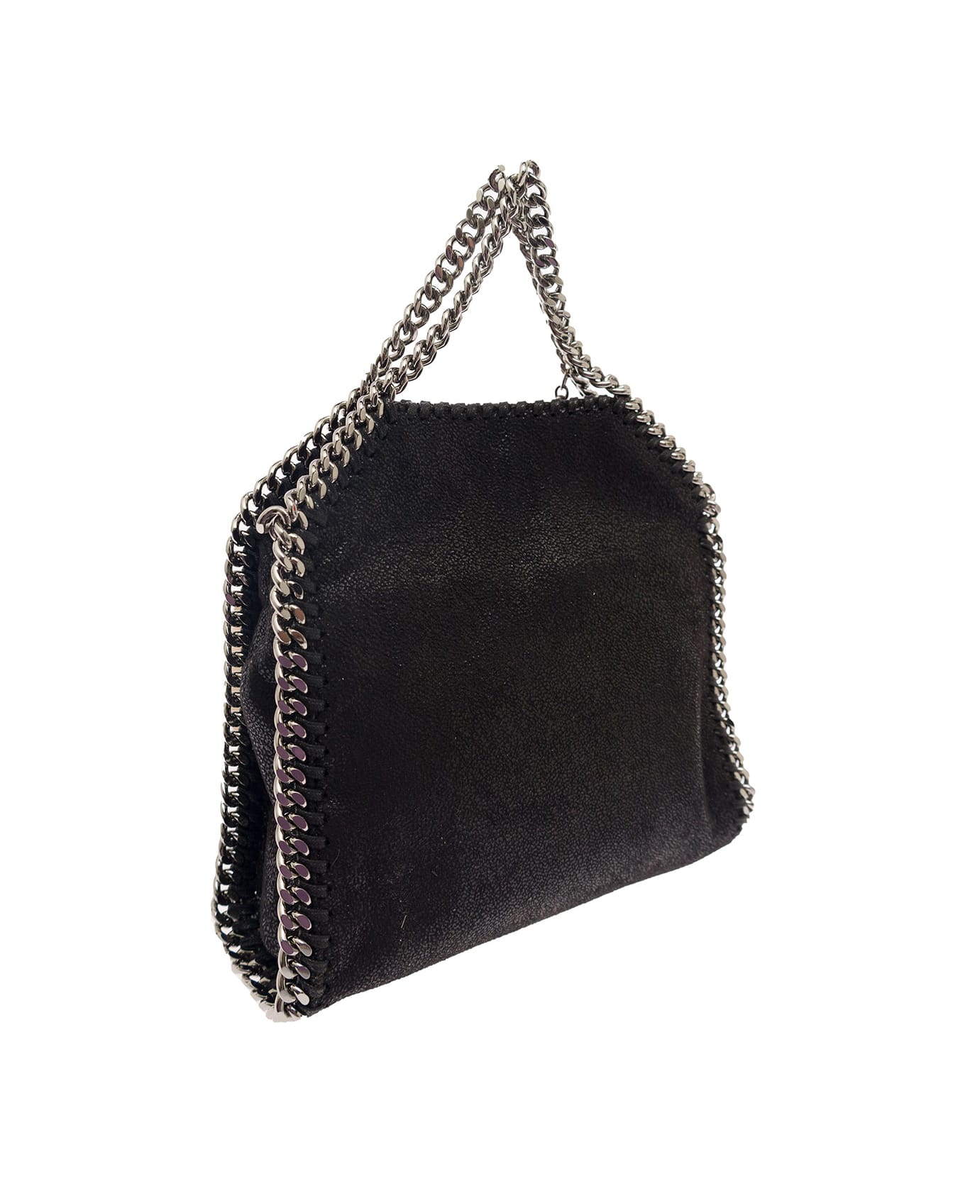 Stella McCartney '3chain' Mini Black Tote Bag With Logo Engraved On Charm In Faux Leather Woman - Black