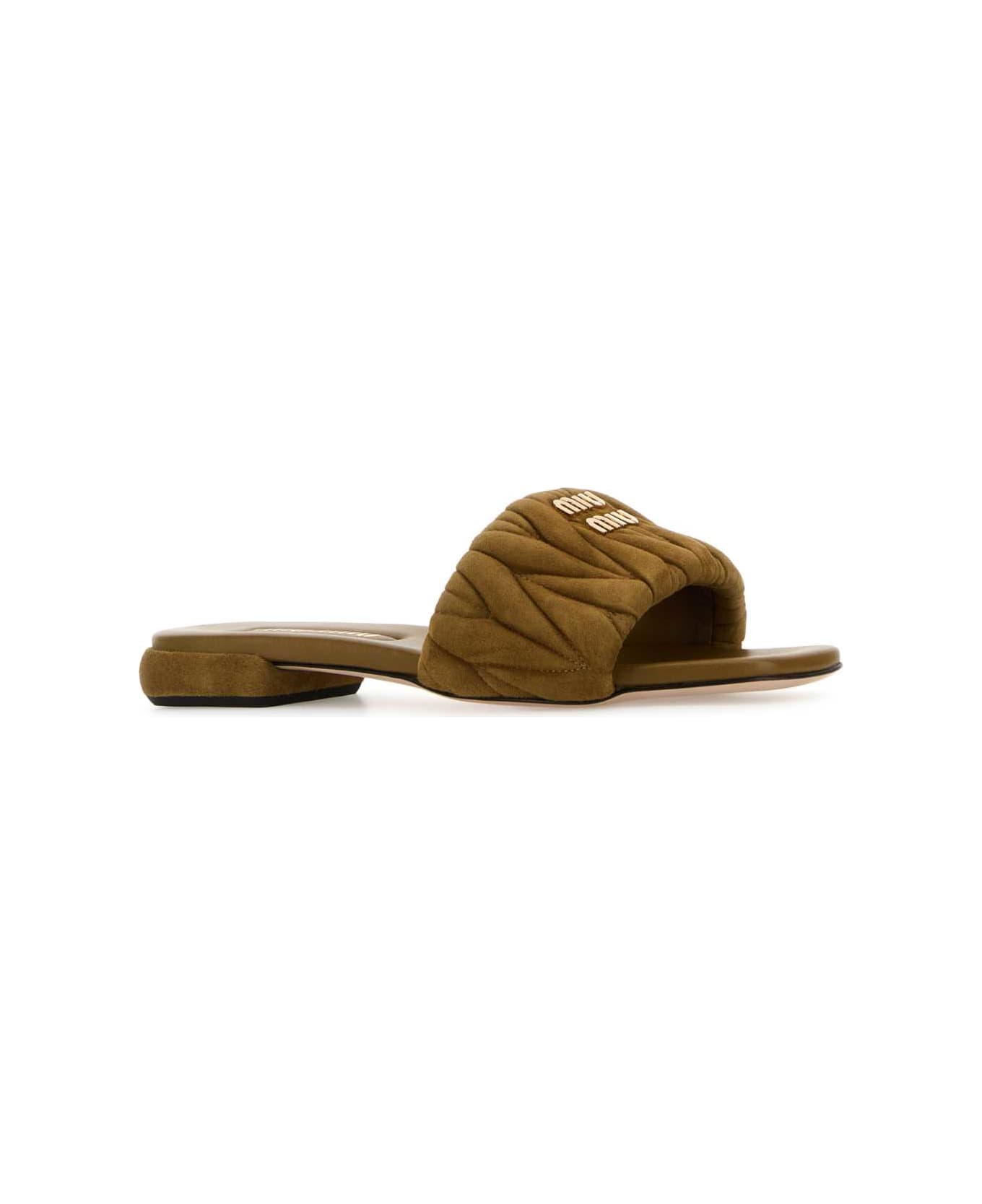 Miu Miu Olive Green Suede Slippers - OLIVA