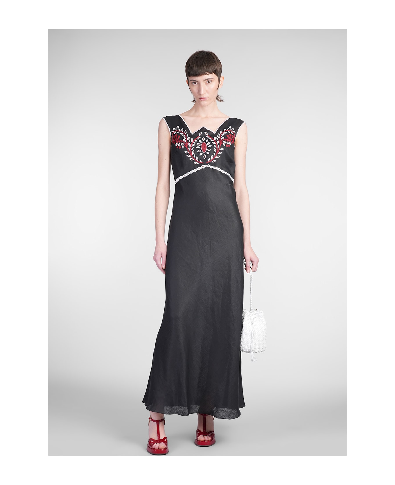 Holy Caftan Athina Long Dress In Black Linen - black