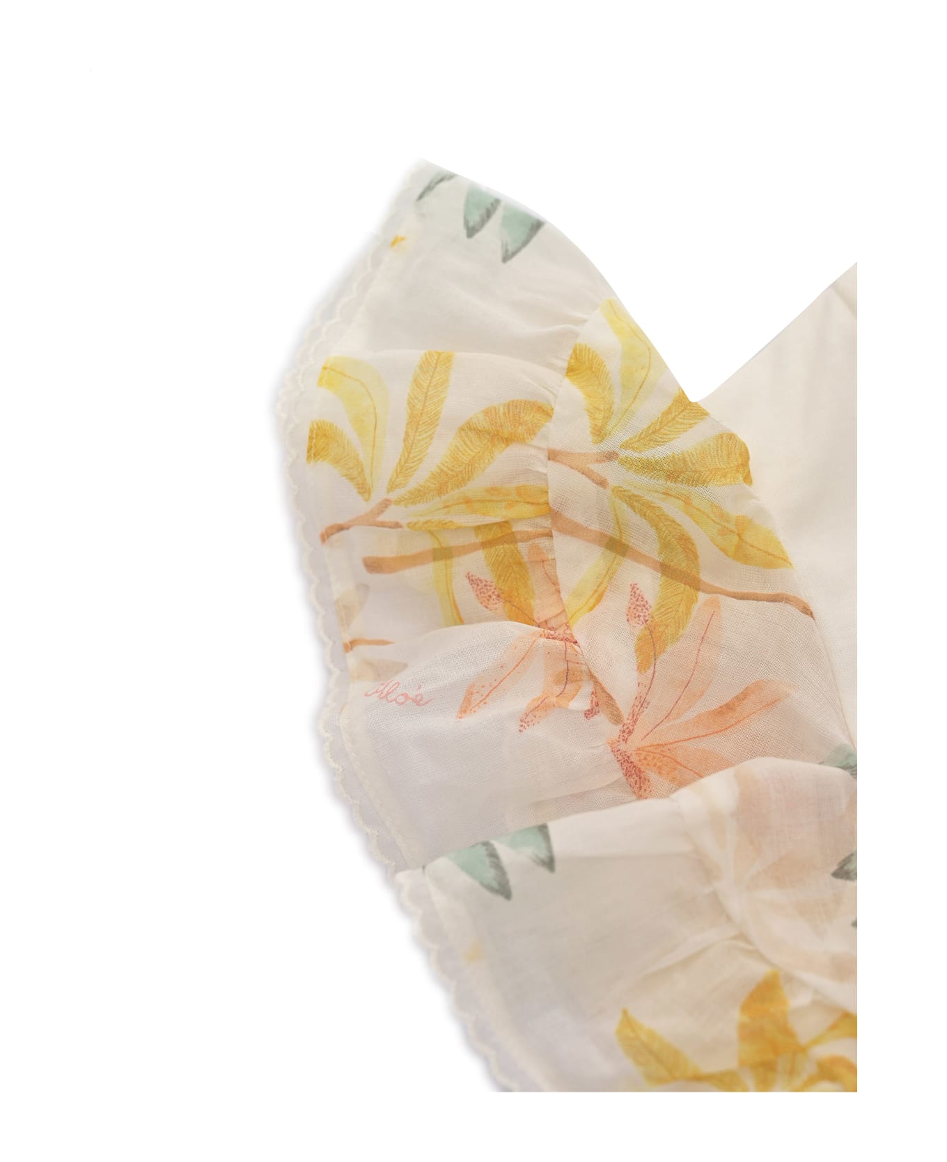 Chloé Short Sleeves Top In 100% Organic Cotton Interlock. Ruffles In 100% Organic Cotton Veil With Palm Grove" Seasonal Print. Tone On Tone Chlo Embroidery  - WHITE