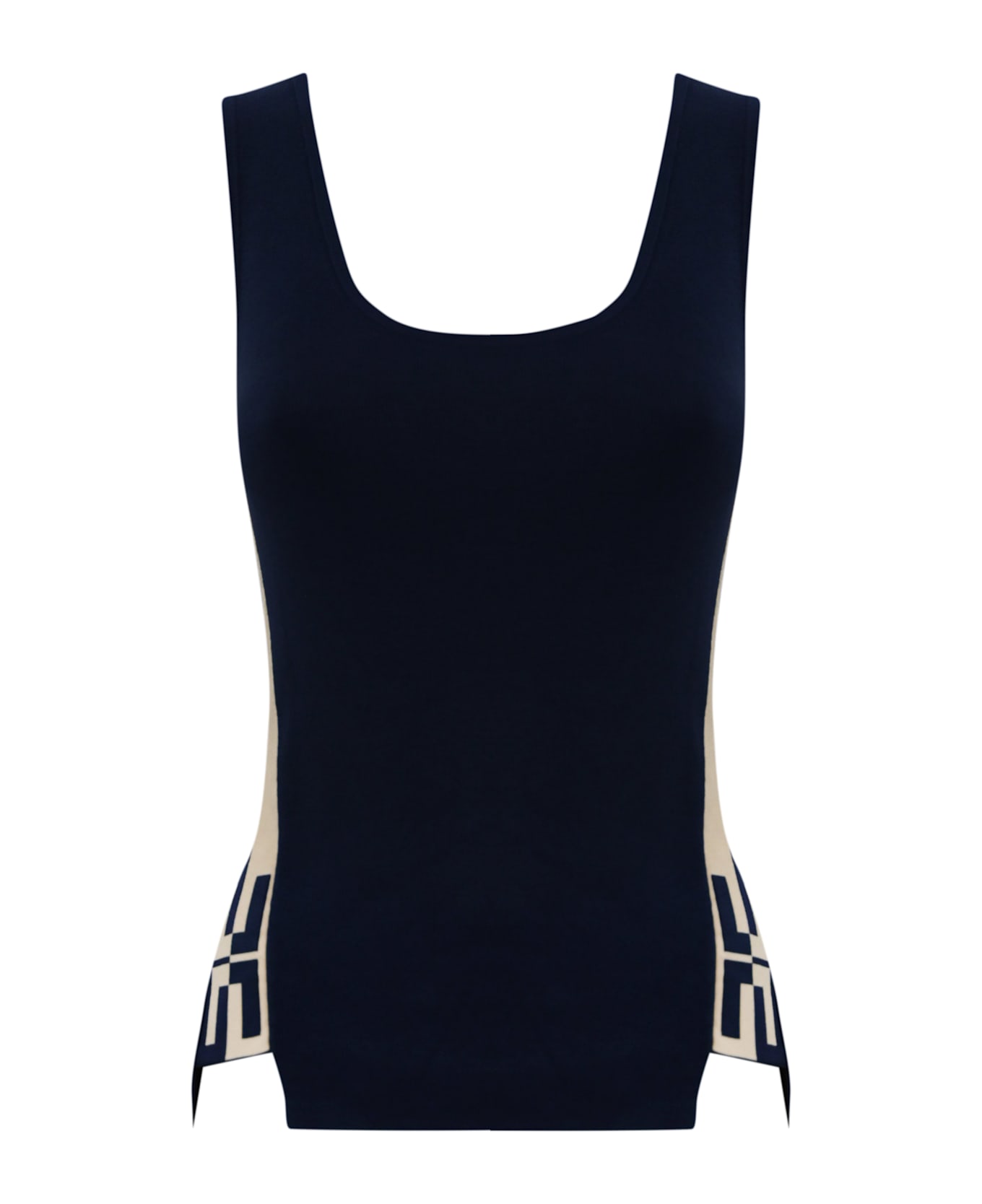 Elisabetta Franchi Viscose Top With Logoed Bands - Navy/crema