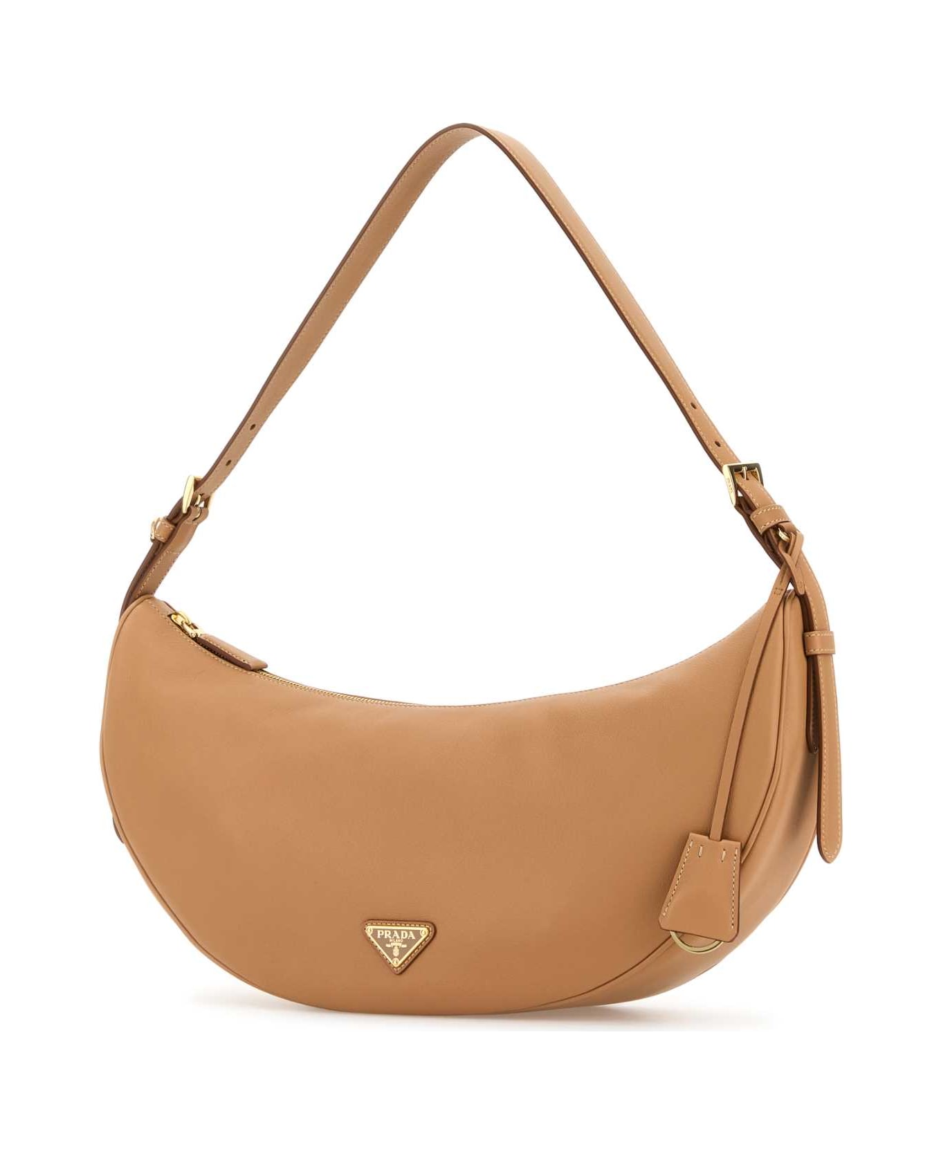 Prada Peach Leather Large Prada Demi-lune Crossbody Bag - NATURALE