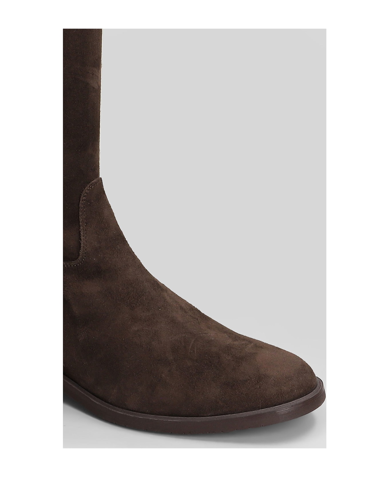 Julie Dee Low Heels Boots In Dark Brown Suede - dark brown