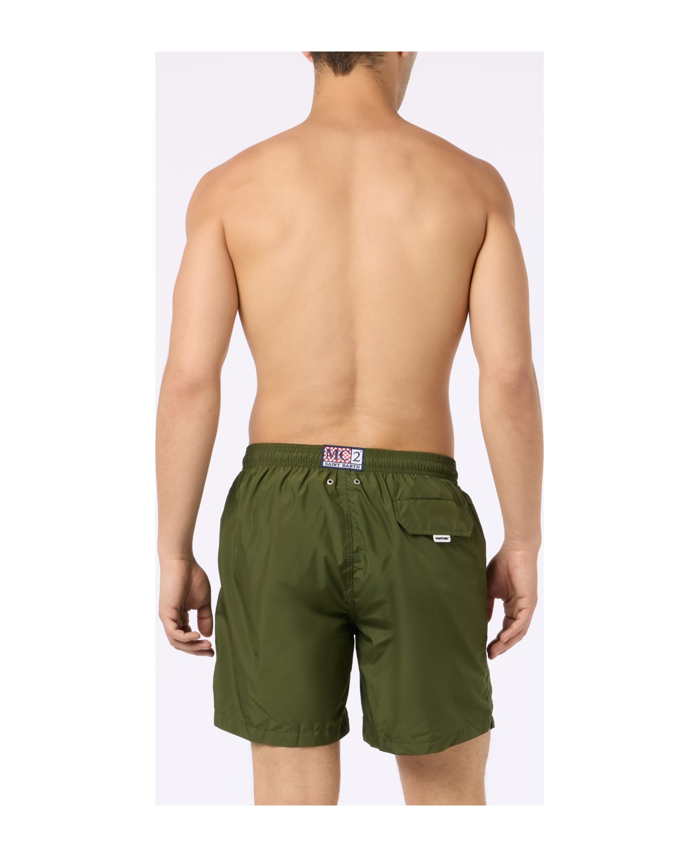 MC2 Saint Barth Man Lightweight Fabric Military Green Swim Shorts Lighting Pantone | Pantone® Special Edition - GREEN