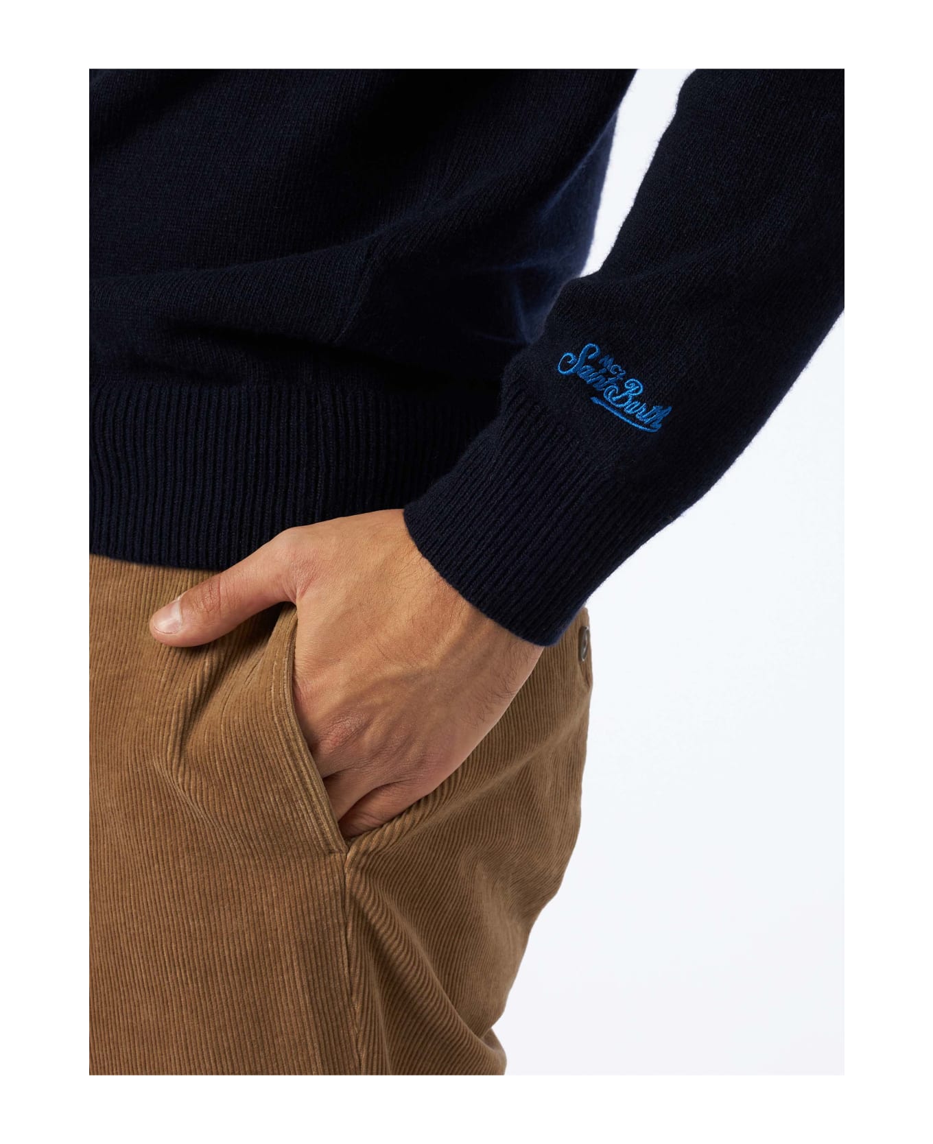 MC2 Saint Barth Man Crewneck Sweater With Gin Tonic Jacquard - BLUE