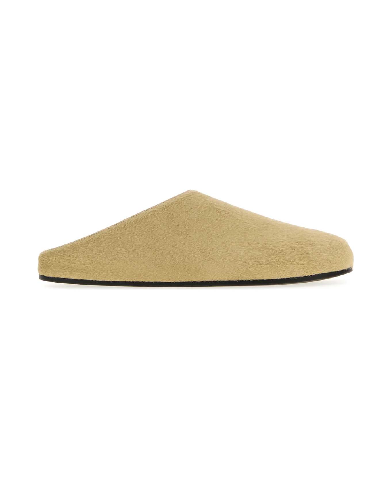 The Row Beige Calf Hair Hudson Slippers - IRONGREY