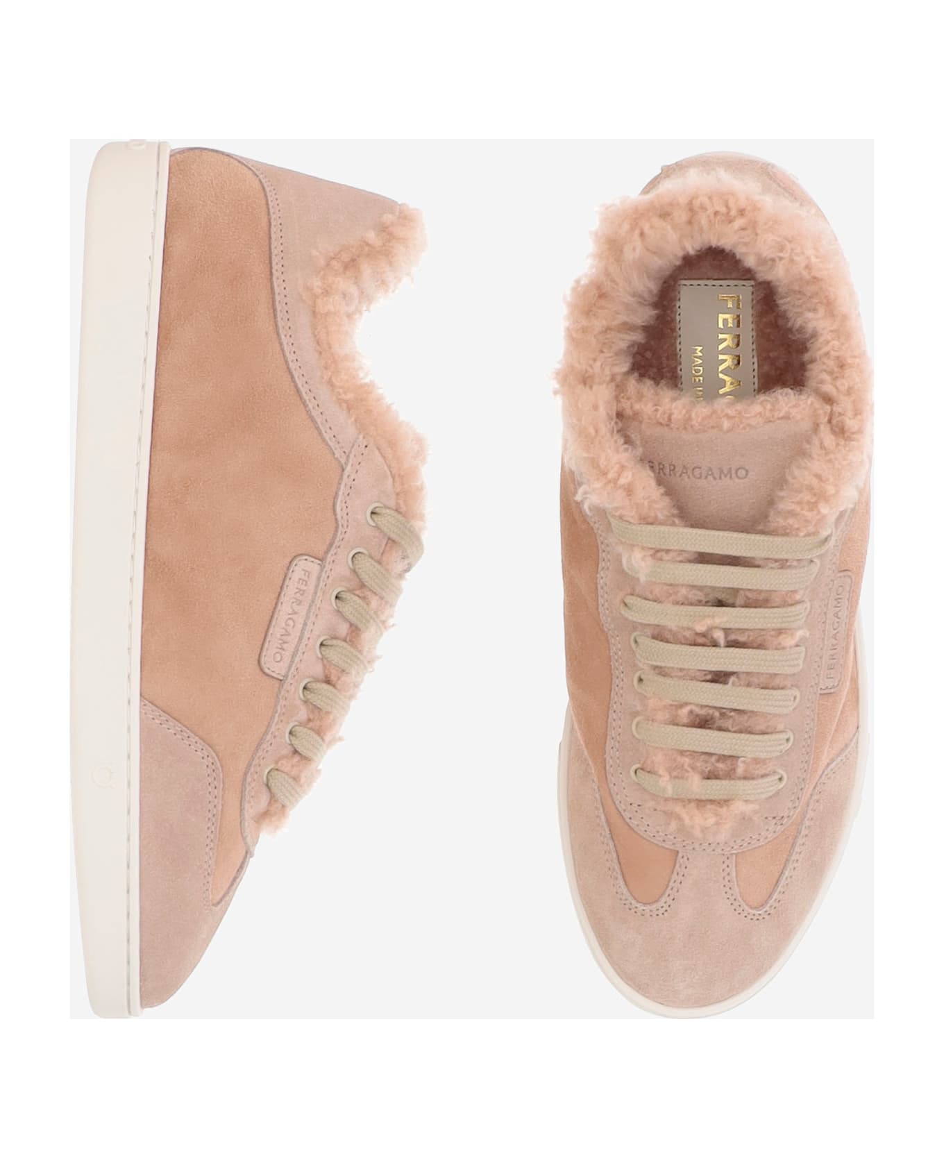 Ferragamo Athena Fur Sneakers - Pink