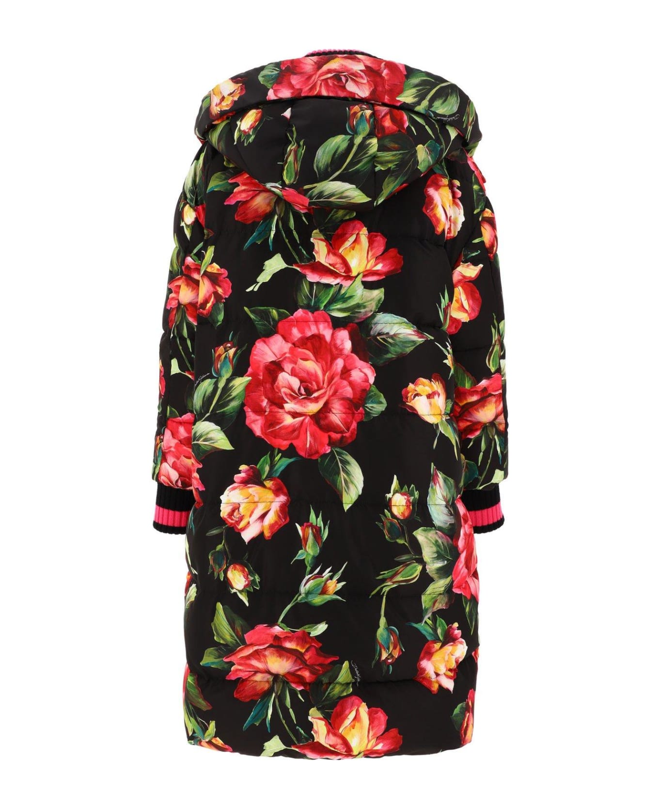 Dolce & Gabbana Floral-printed High-neck Long Coat - Black コート