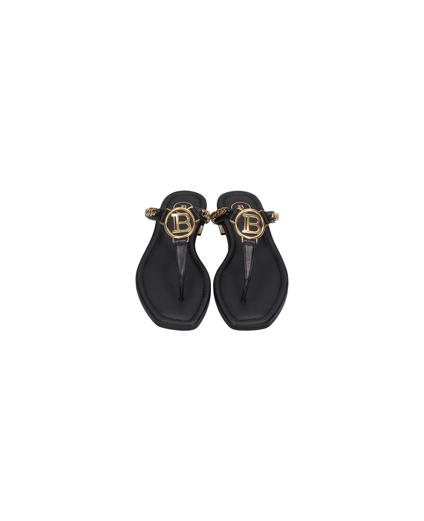 Balmain Flats In Black Leather - black