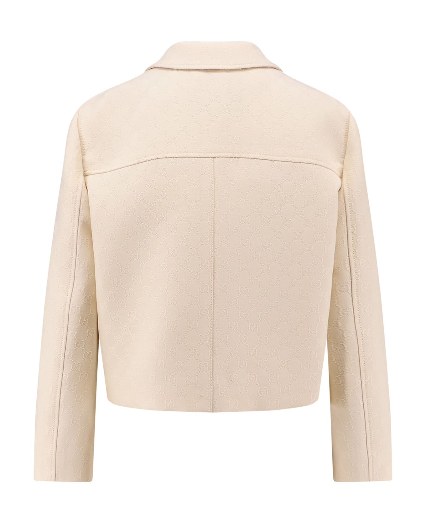 Gucci Wool And Silk Blazer With All-over Gg Motif - White