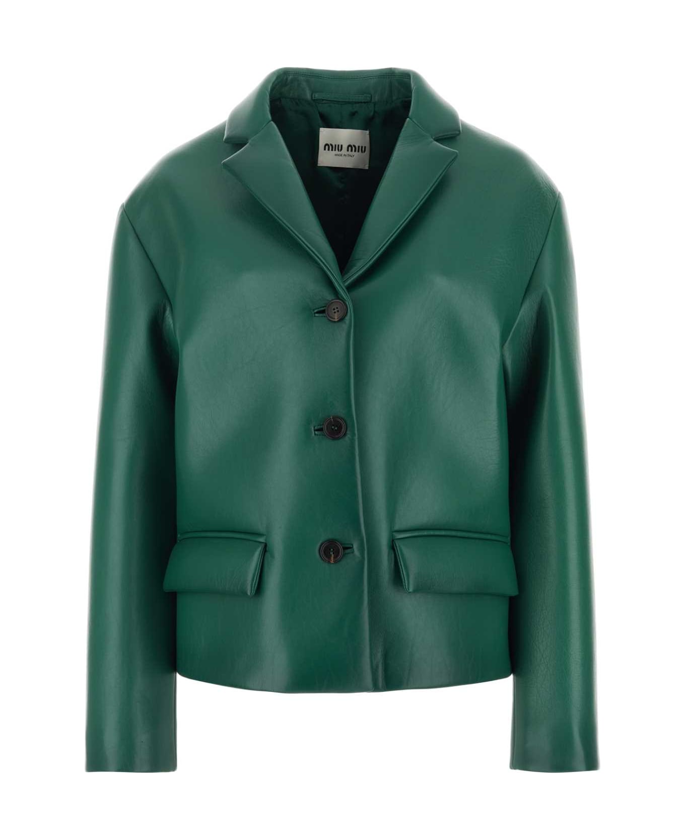 Miu Miu Emerald Green Nappa Leather Jacket - ASSENZIO