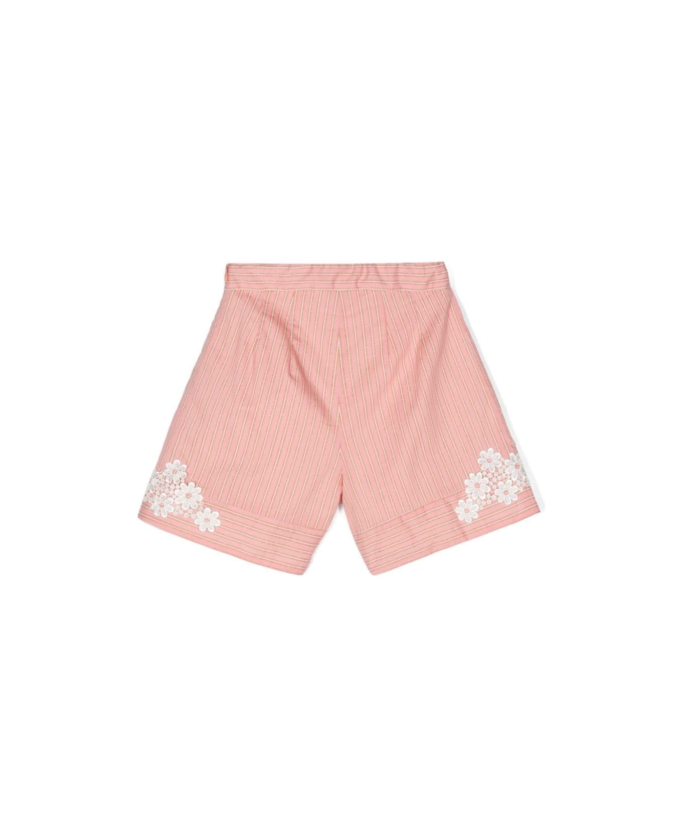 Simonetta Pink Lamé Striped Shorts With Lace - Pink