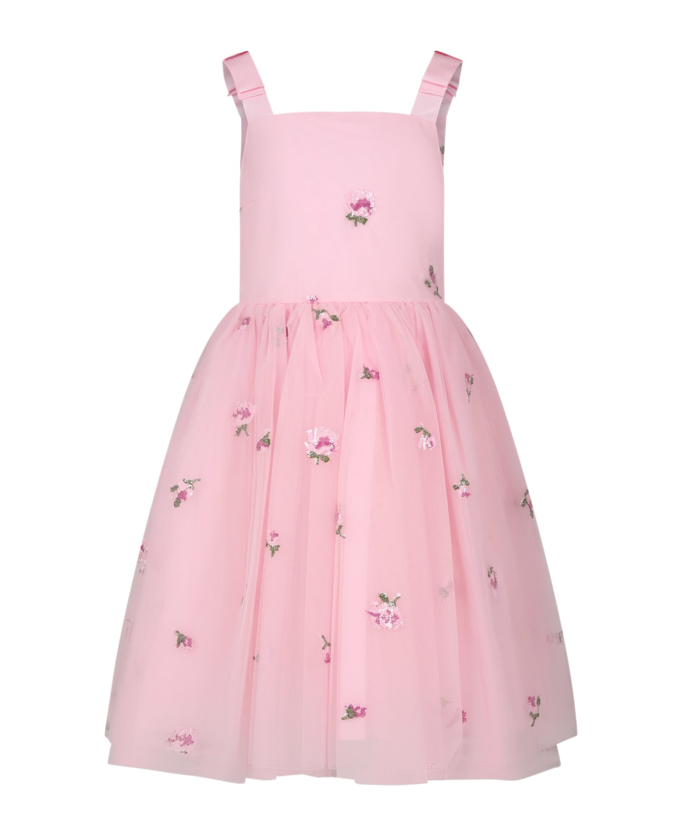 Simonetta Pink Dress For Girl With Flowers - Pink ワンピース＆ドレス