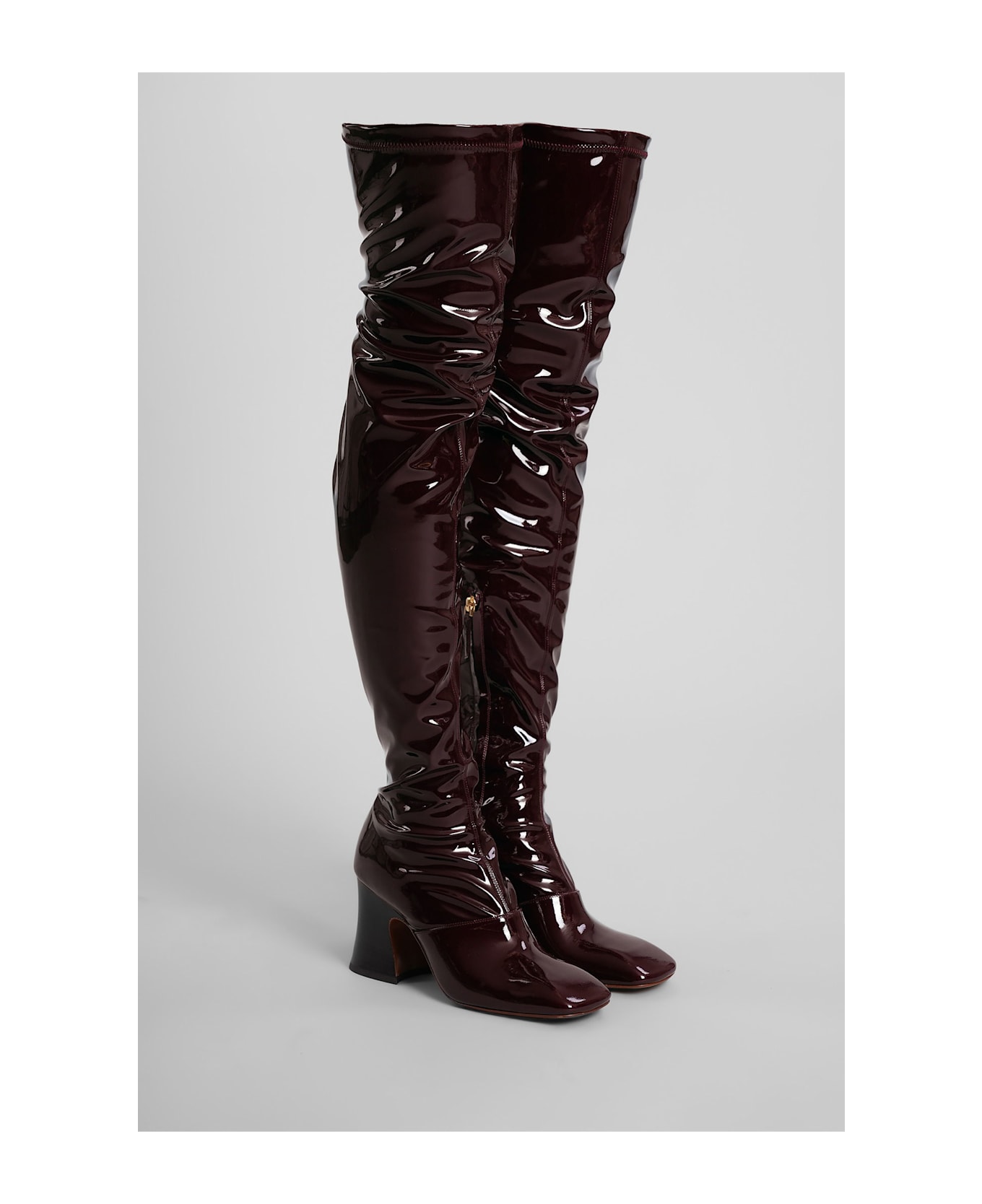 Chloé Janis High Heels Boots In Bordeaux Patent Leather - bordeaux
