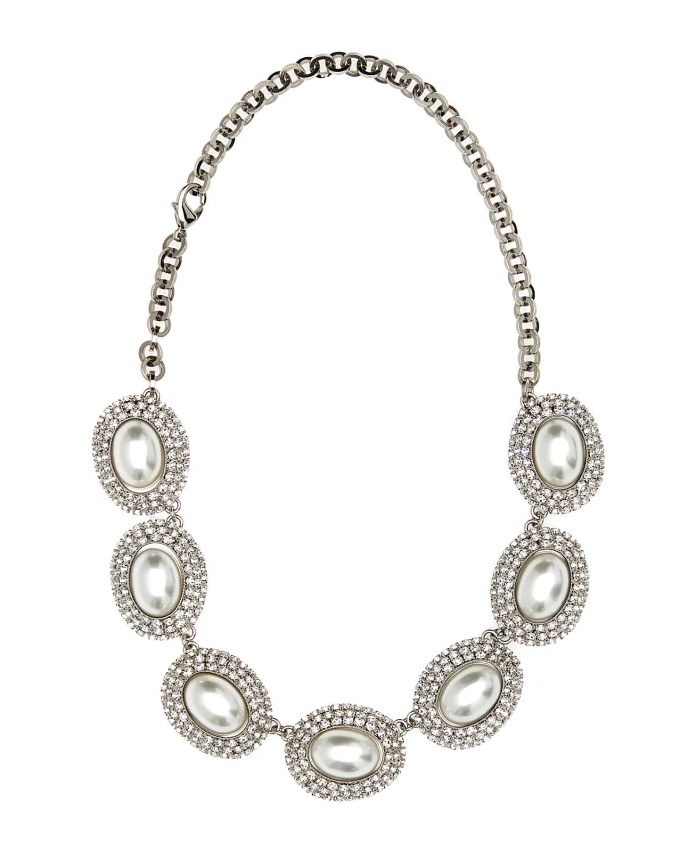 Alessandra Rich Embellished Metal Necklace - CRYSILVER