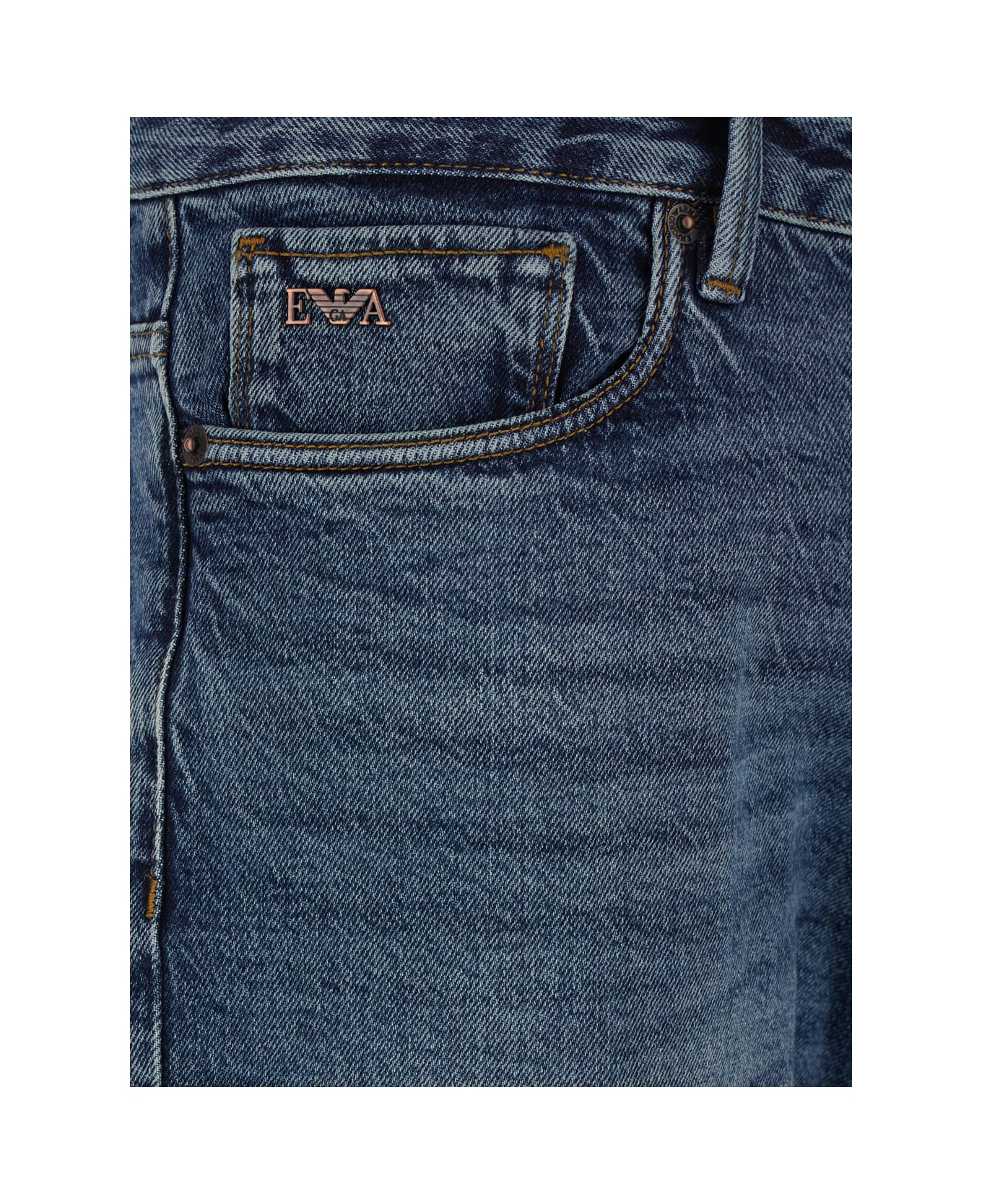 Emporio Armani Blue Jeans With Belt Loops And Logo Patch On The Rear In Denim Man - Blu