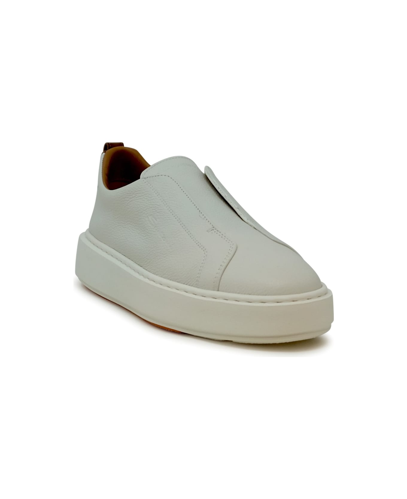 Santoni White Leather Sneaker - WHITE