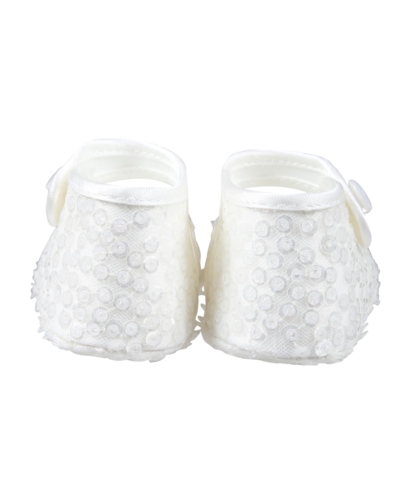 Monnalisa White Ballet Flats For Baby Girl With Sequins - White シューズ