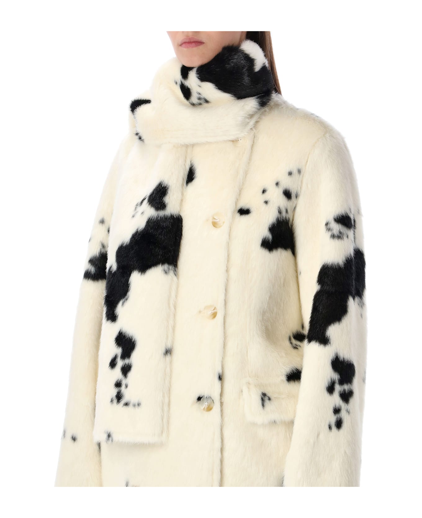 STAND STUDIO Palmer Faux Fur Coat With Detachable Scarf - White