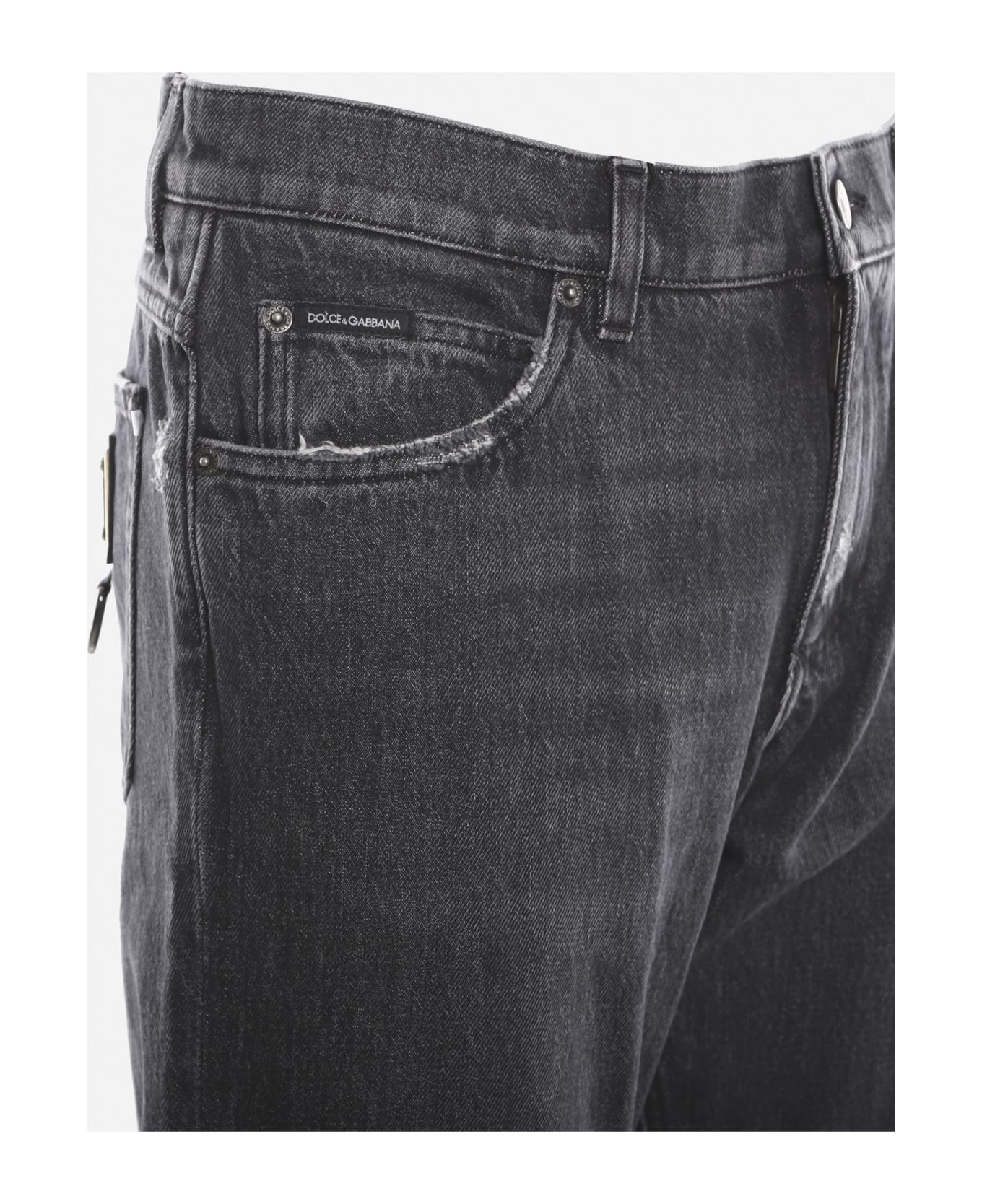 Dolce WITH & Gabbana Distressed Cotton Denim Jeans - Black