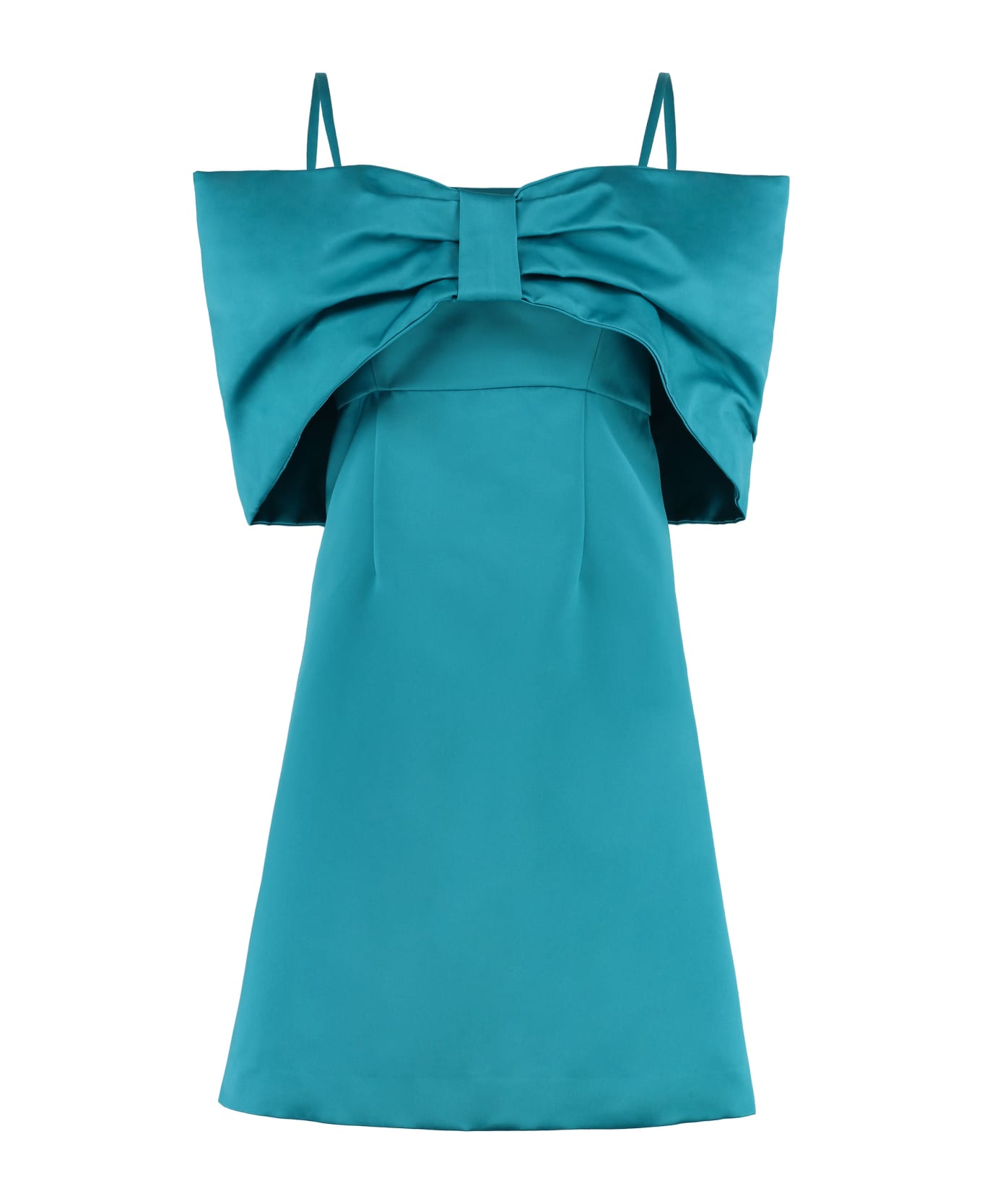 Parosh Bow Detail Dress - turquoise