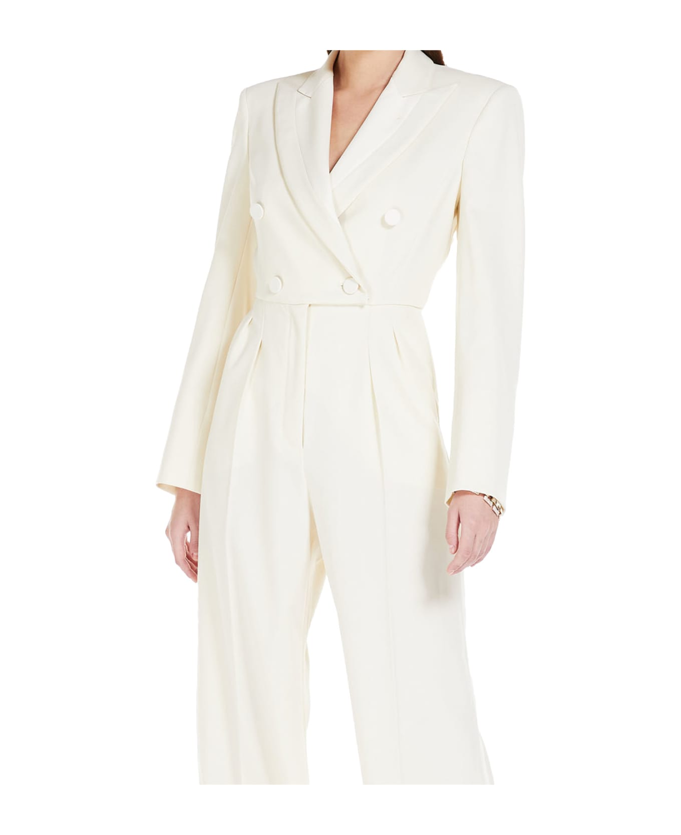 Max Mara Mincio Jumpsuit In Beige Stretch Wool - Brown