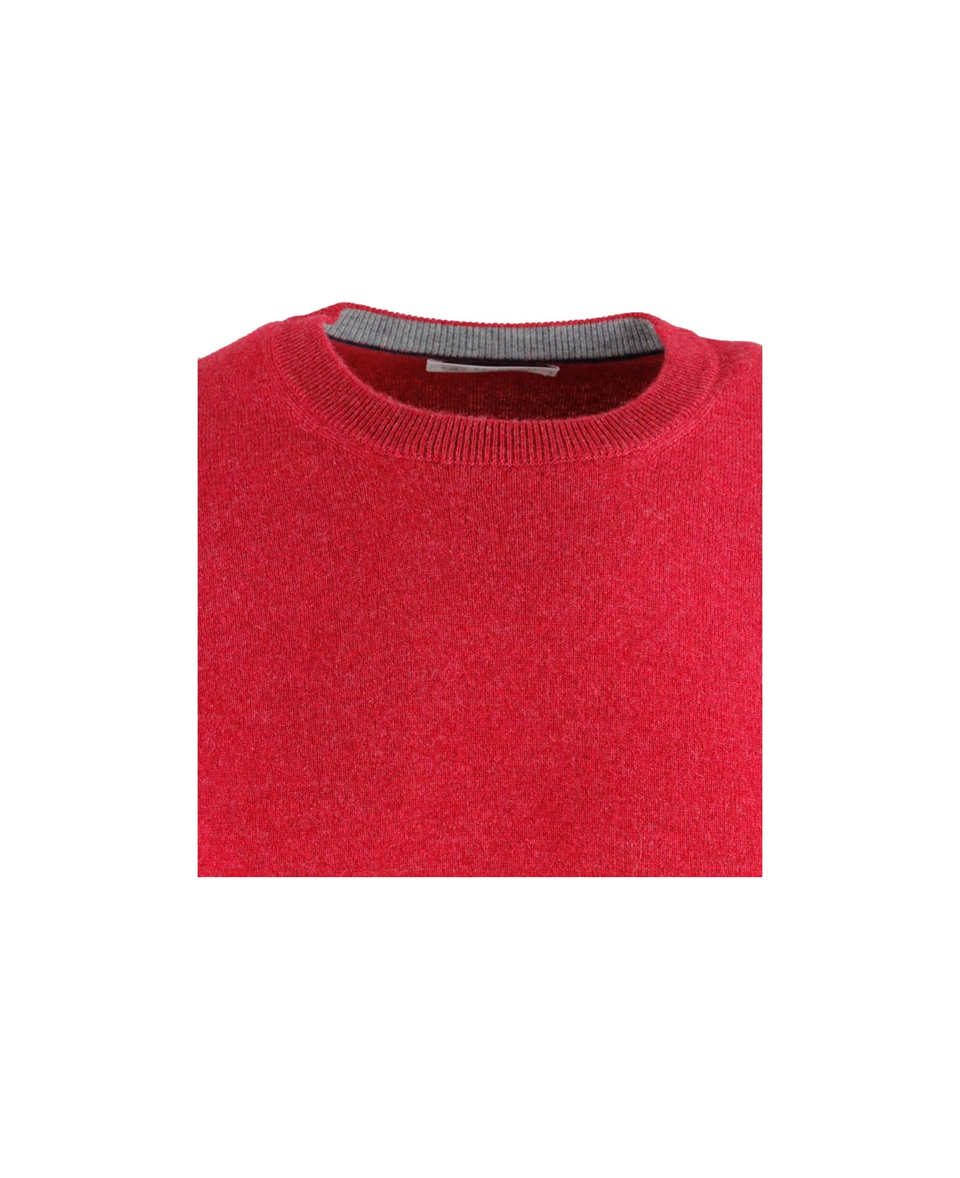 Brunello Cucinelli Cashmere Crewneck Sweater With Contrasting Profile - Red