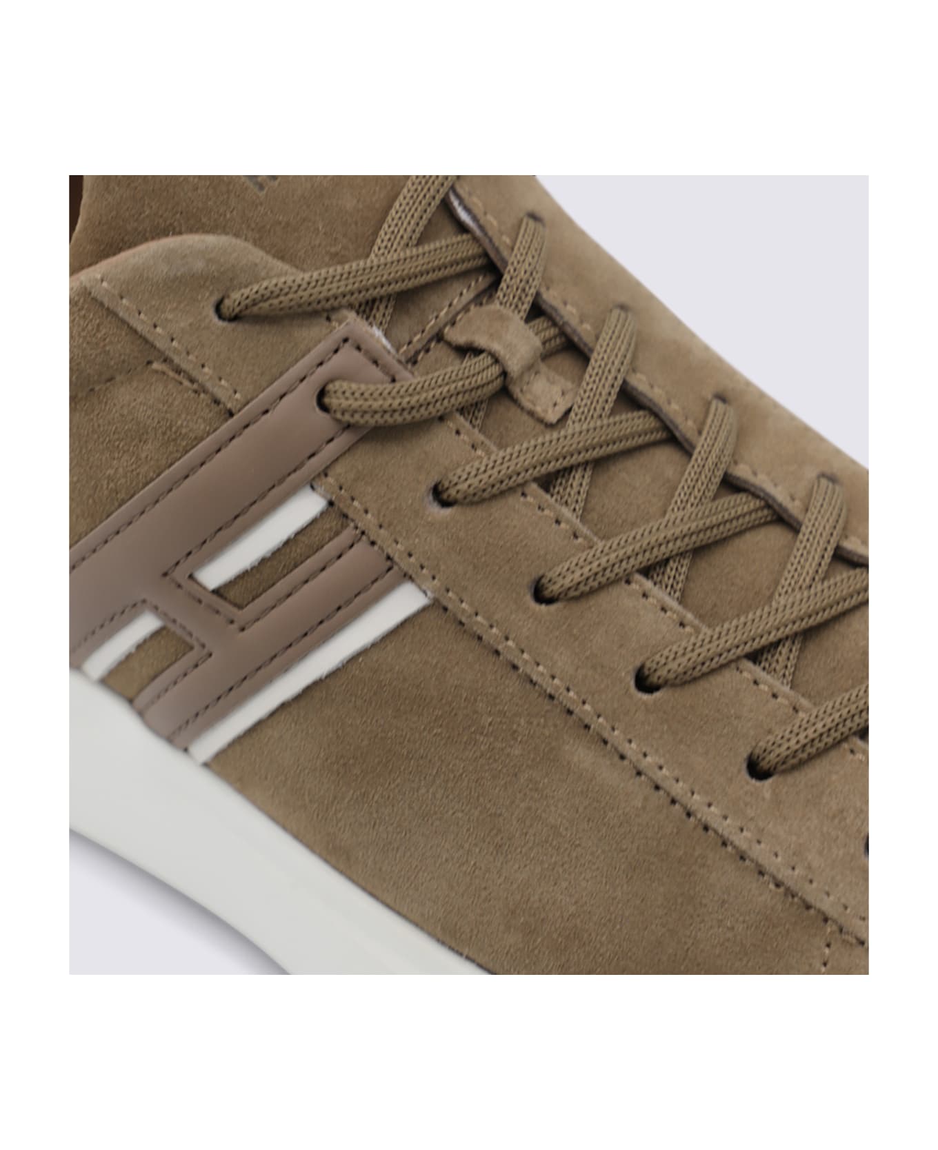 Hogan Brown Leather Sneakers - Beige