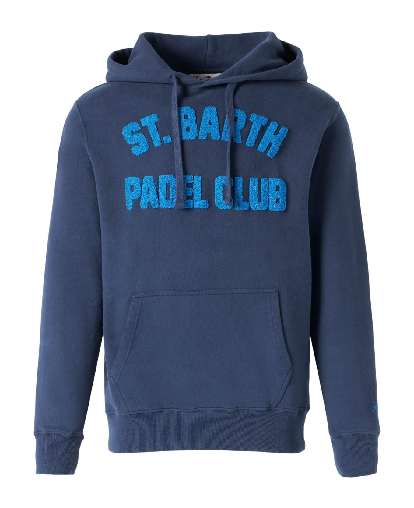 MC2 Saint Barth Man Navy Blue Hooded Sweatshirt With Print - BLUE