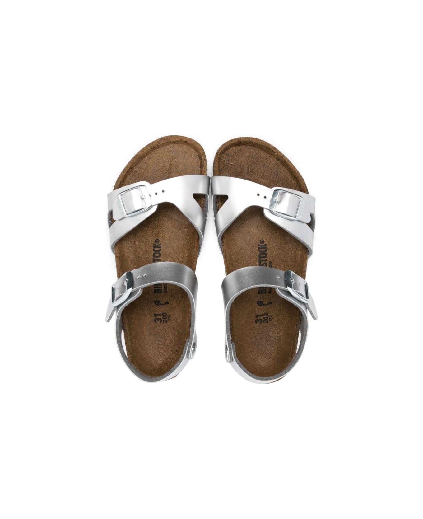 Birkenstock 'rio' Silver-colored Flat Sandals With Double Strap In Metallic Faux Leather Girl - Metallic