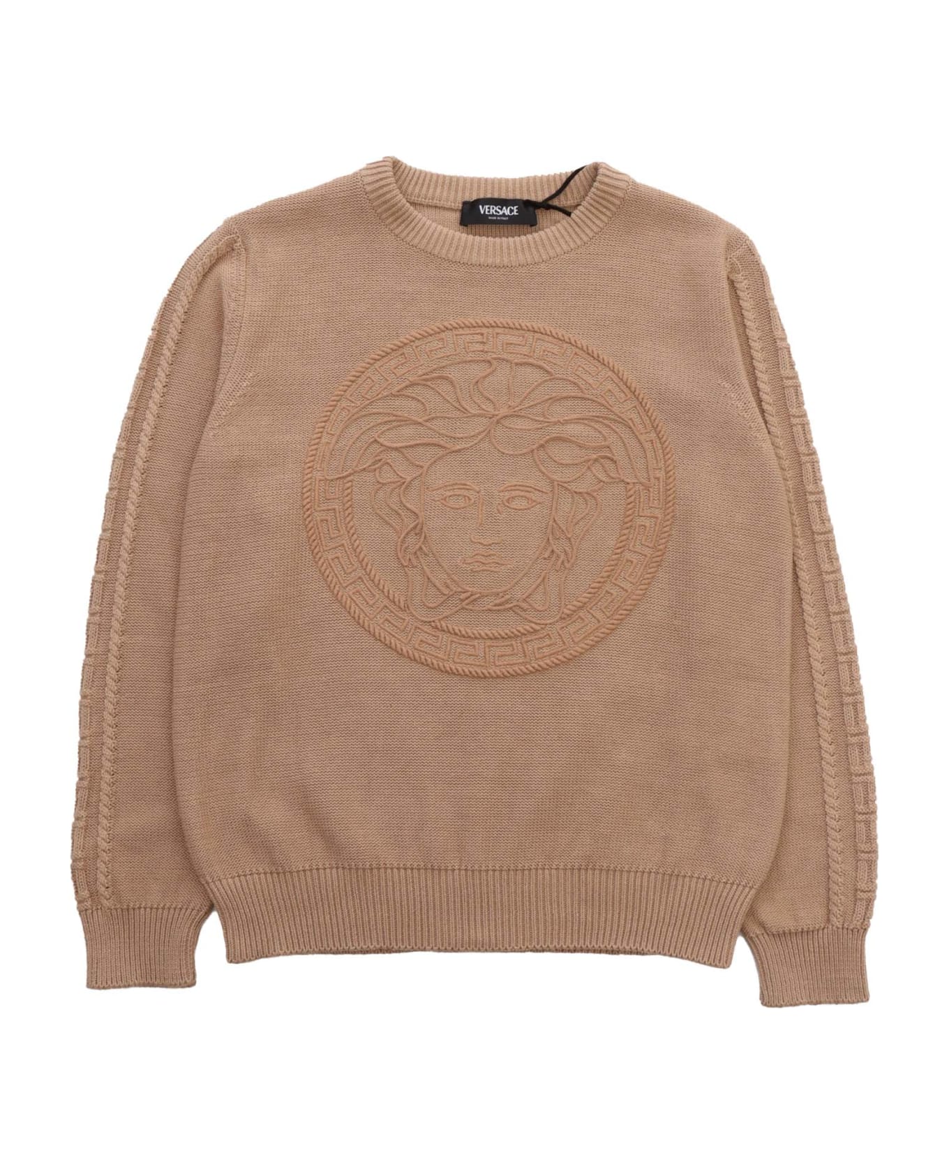 Versace Beige Sweater With Medusa Logo - BEIGE