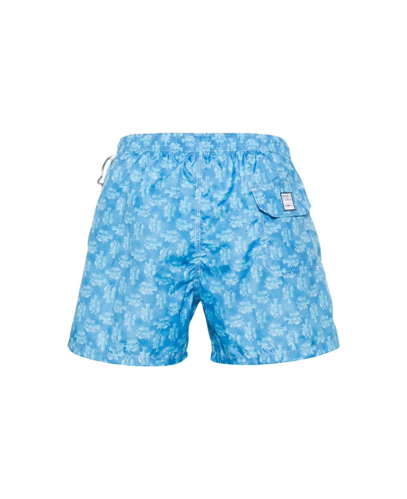 Fedeli Sky Blue Swim Shorts With Lobster Pattern - Blue スイムトランクス