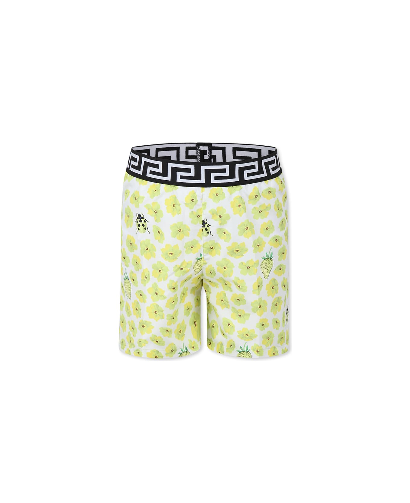 Versace Yellow Swim Shorts For Boy With Floral Print - Yellow