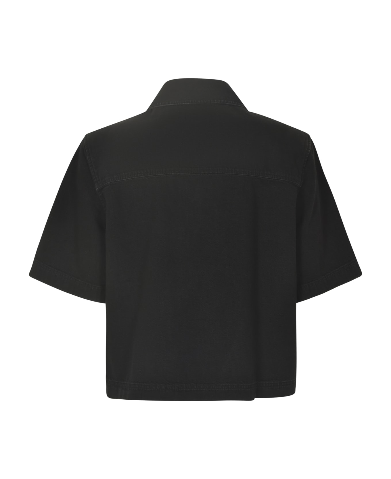 Closed Short-sleeved Plain Cropped Shirt - Black