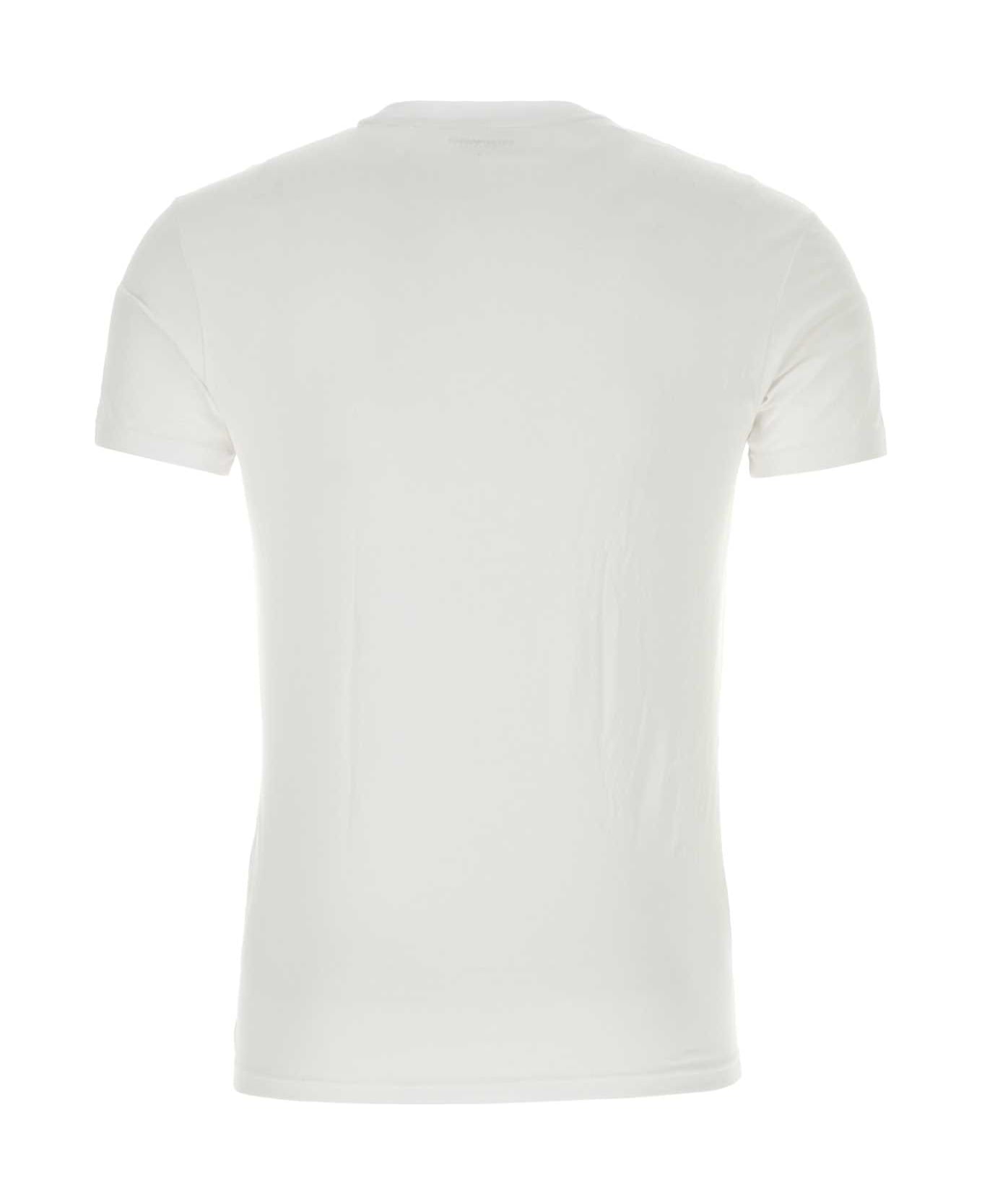 Emporio Armani White Stretch Cotton T-shirt - 00010 シャツ