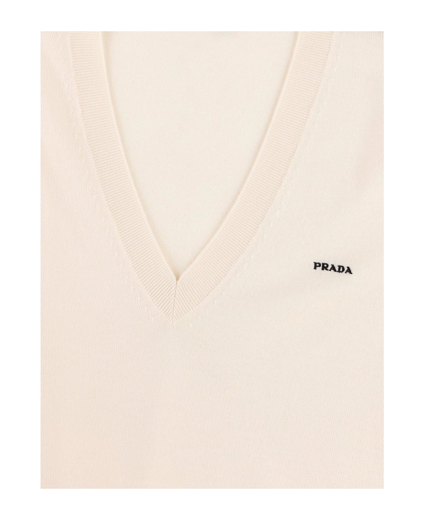 Prada Long-sleeved V-neck Jumper - BIANCO