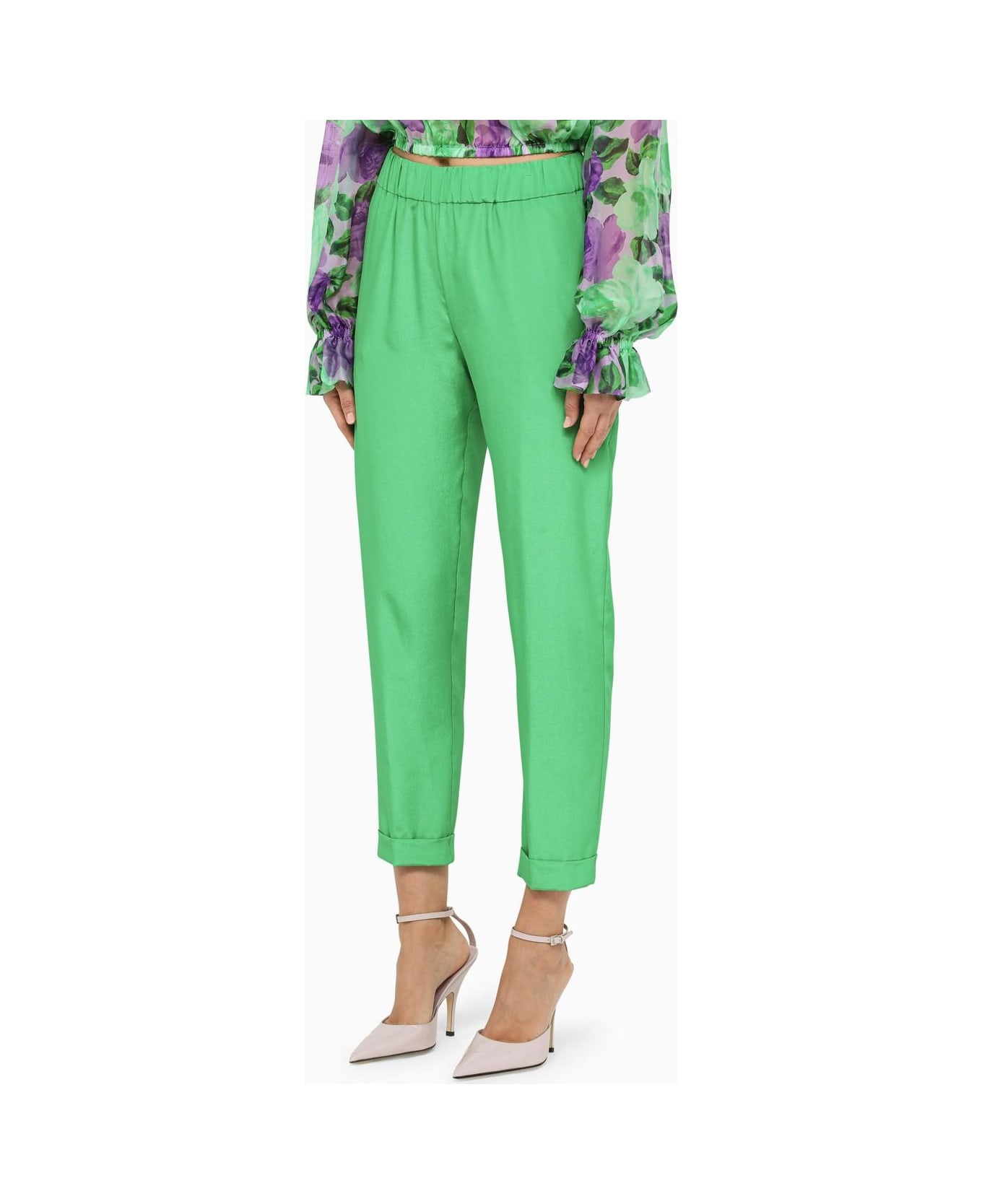 Parosh Green Satin Trousers With Elasticated Waistband - GREEN
