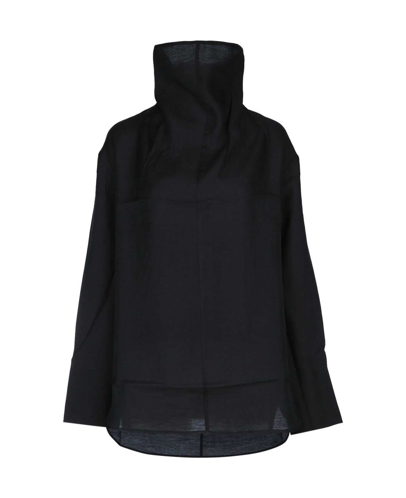 Totême Funnel-neck Organza Blouse - BLACK