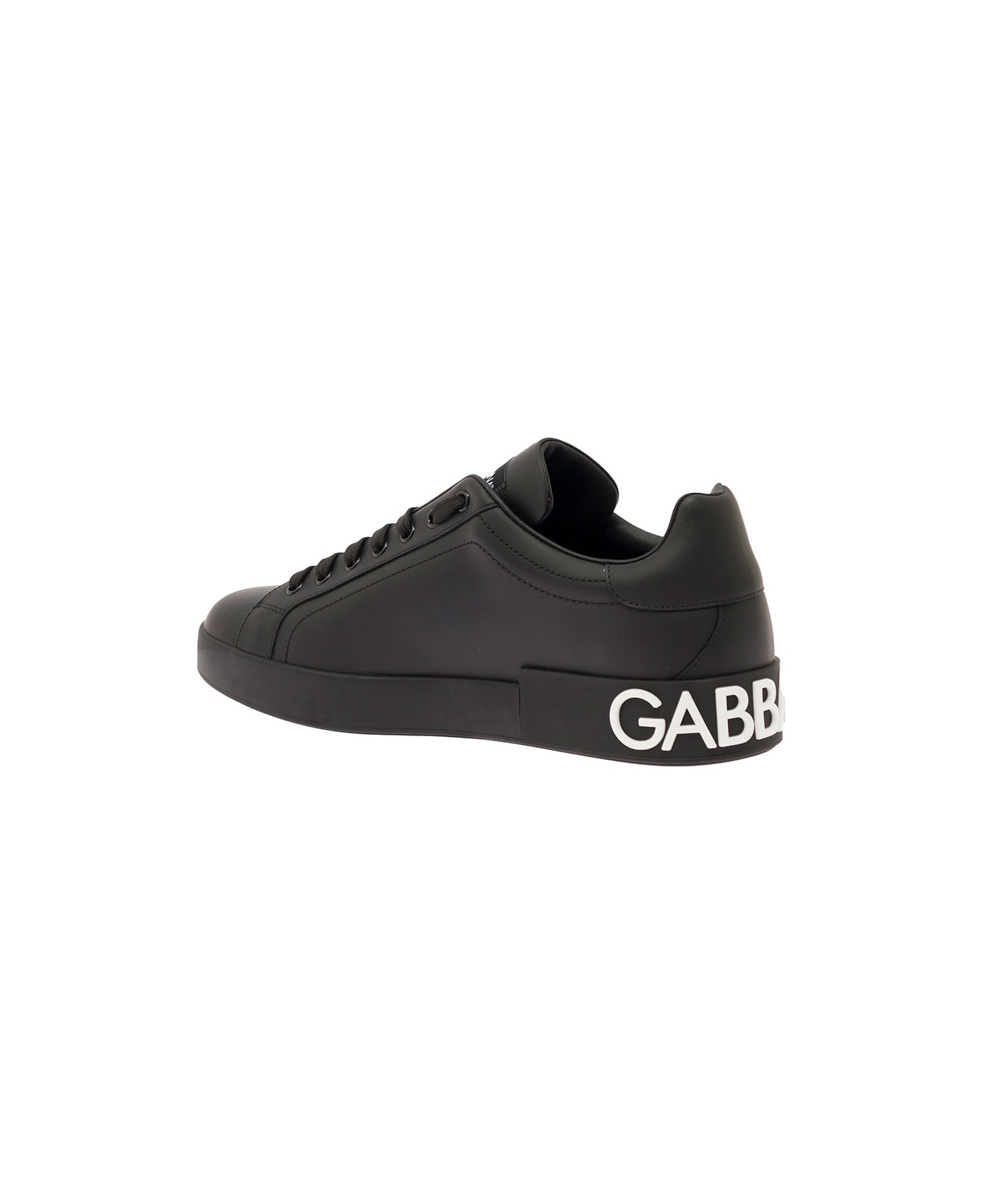 Dolce & Gabbana Portofino White And Black Leather Sneakers Dolce & Gabbana Man - Black